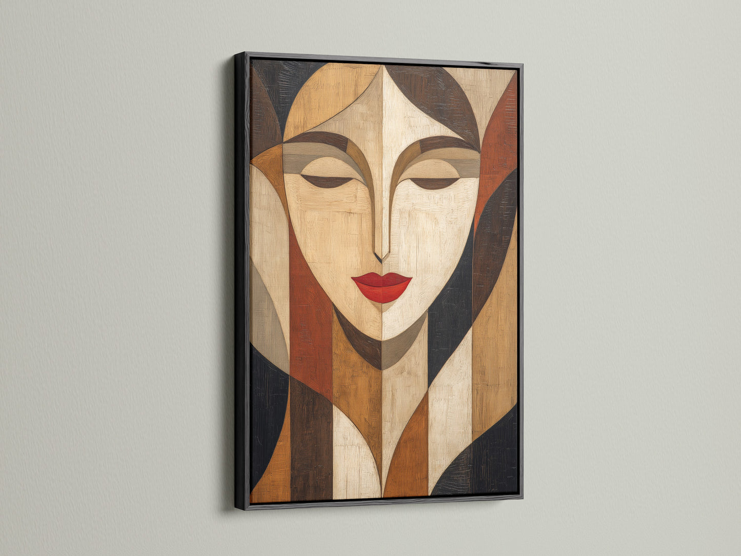 A striking artwork is showcased in a black frame. The black frame adds a touch of sophistication. It creates a bold contrast with the wall. The frame enhances the artwork. Perfect for adding a focal point to any space.