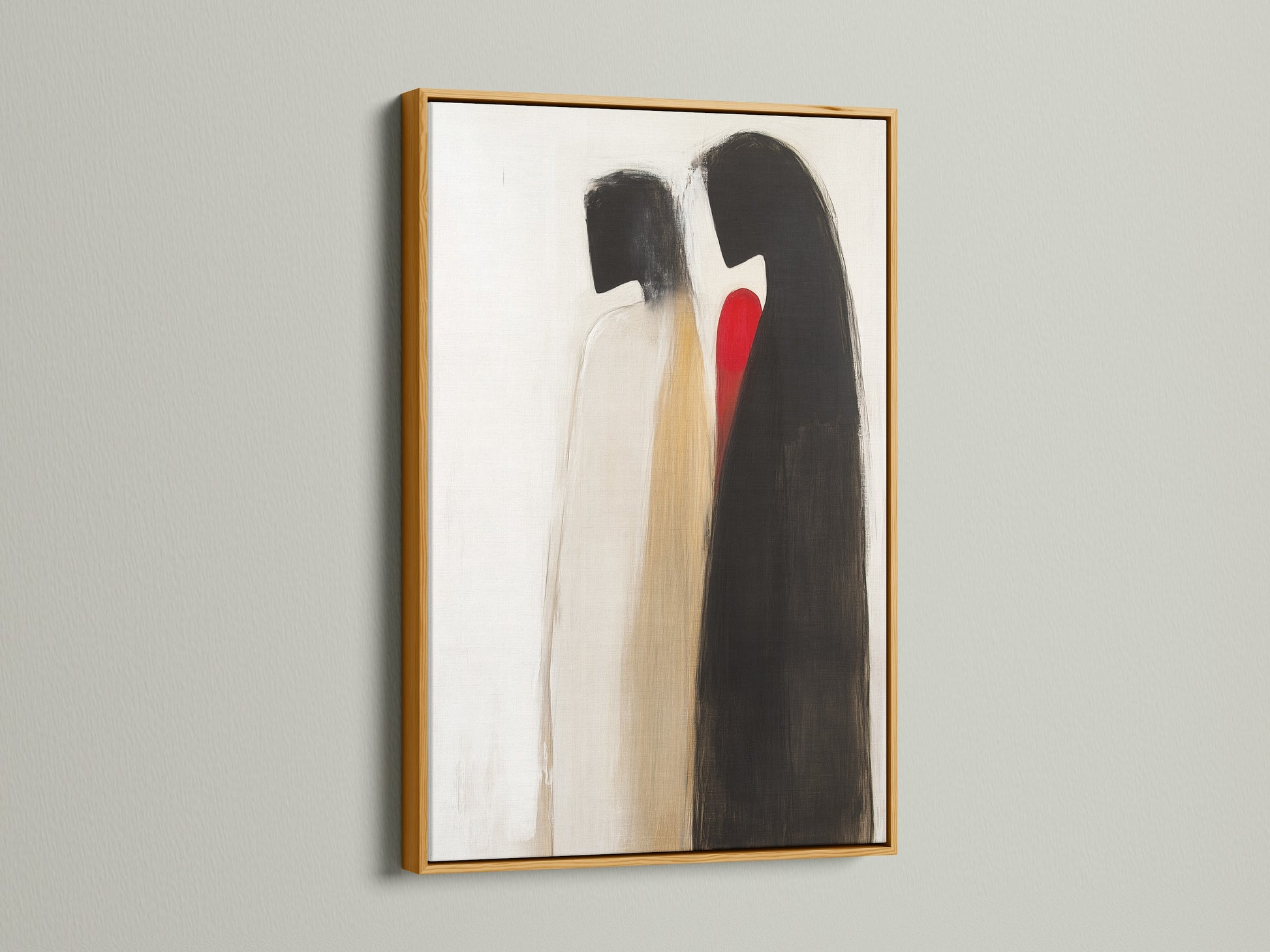 Abstract Couple Art Print in a Gold Frame. This artwork exudes luxury and modern style. The gold frame enhances the minimalist love canvas adding warmth to your space. Perfect for creating a refined and romantic atmosphere at home.