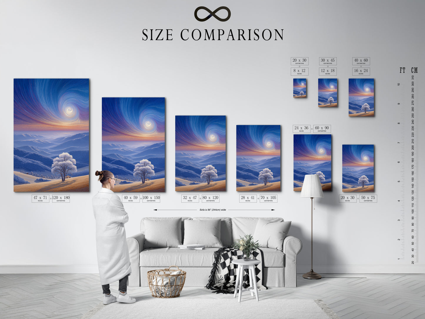 A size comparison chart helps visualize art in a room. This guide shows how different sizes fit your space. Accurate sizing ensures the perfect fit for your art. Choose the ideal dimensions for your artwork.