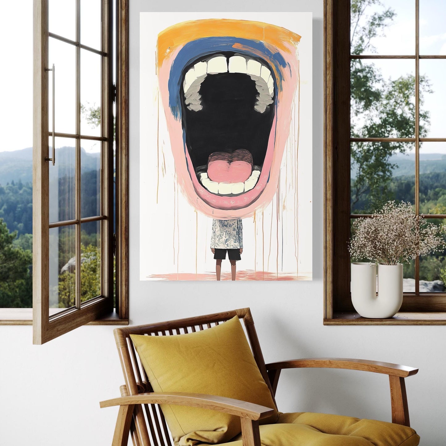 Abstract Expressionism Wall Art - Large Scream Face Painting, Funny Art For Boss Room, Modern Dentist Artwork, Contemporary Office Wall Art