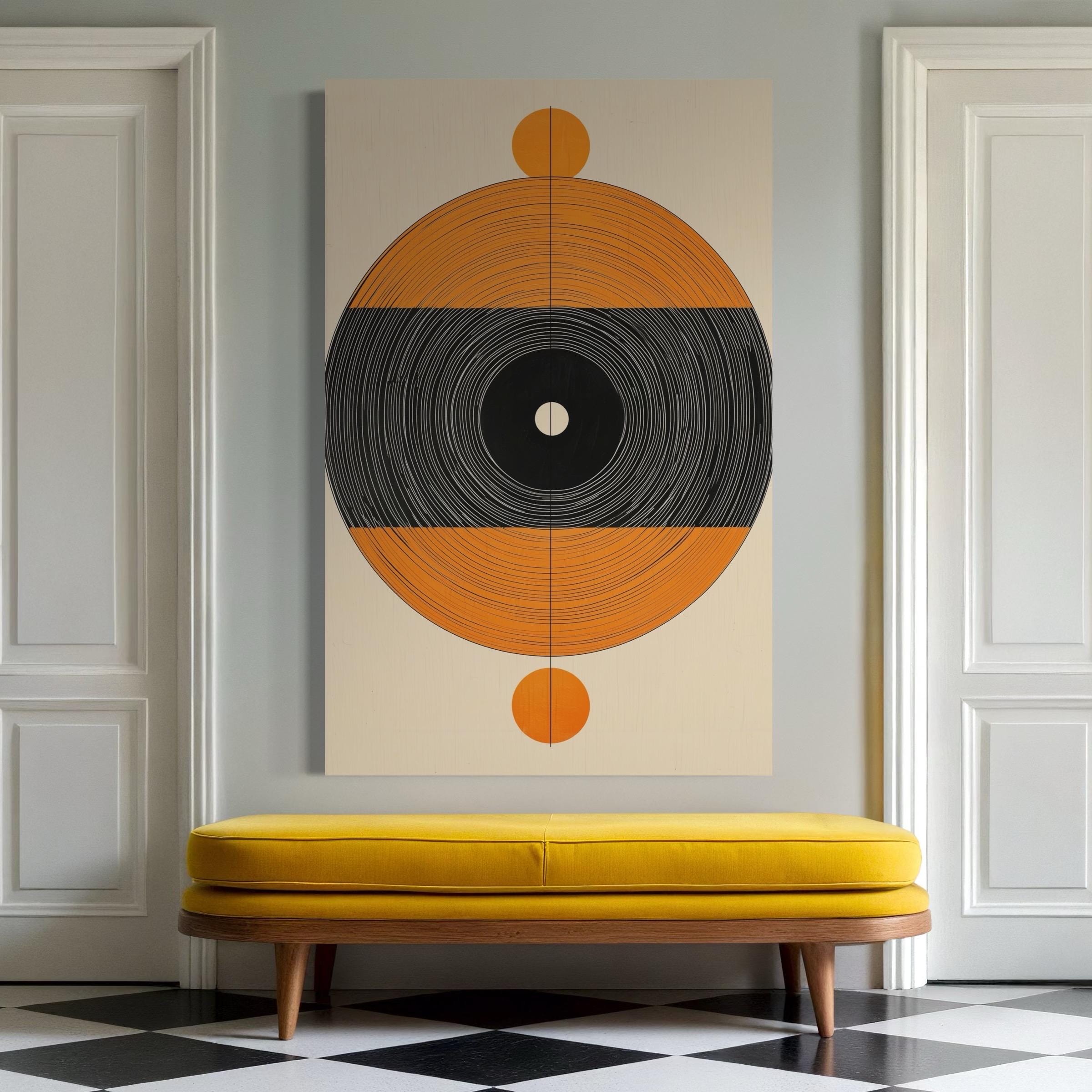 Mid Century Modern Wall Art - Vinyl Record Inspired Canvas, Beige & Orange Retro Wall Decor, Abstract Music Print, Geometric Minimalist Art