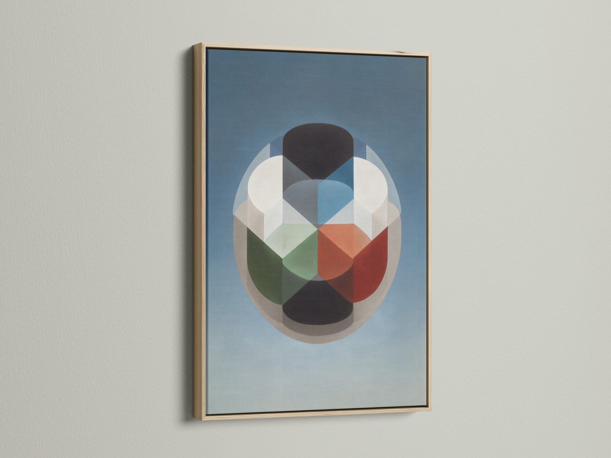 Abstract Geometric Wall Art in an oak Frame. The Mid Century Modern art print adds retro charm to any room. Perfect for office decor or bedroom wall decor. This geometric canvas enhances your living space.