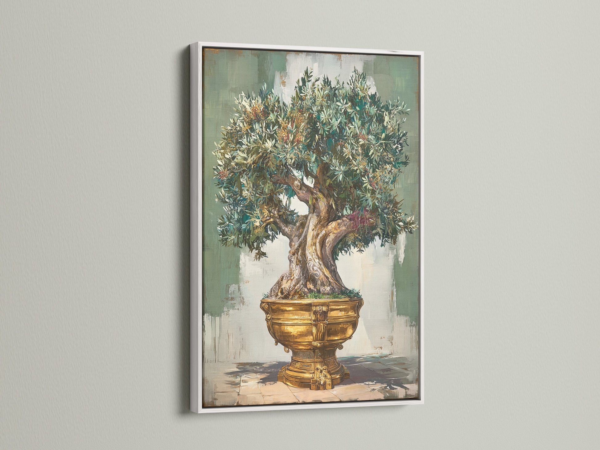 A beautiful artwork is showcased in a white frame. The white frame offers a clean fresh look. It allows the art to stand out. Perfect for modern interiors. A white frame adds sophistication to any artwork.