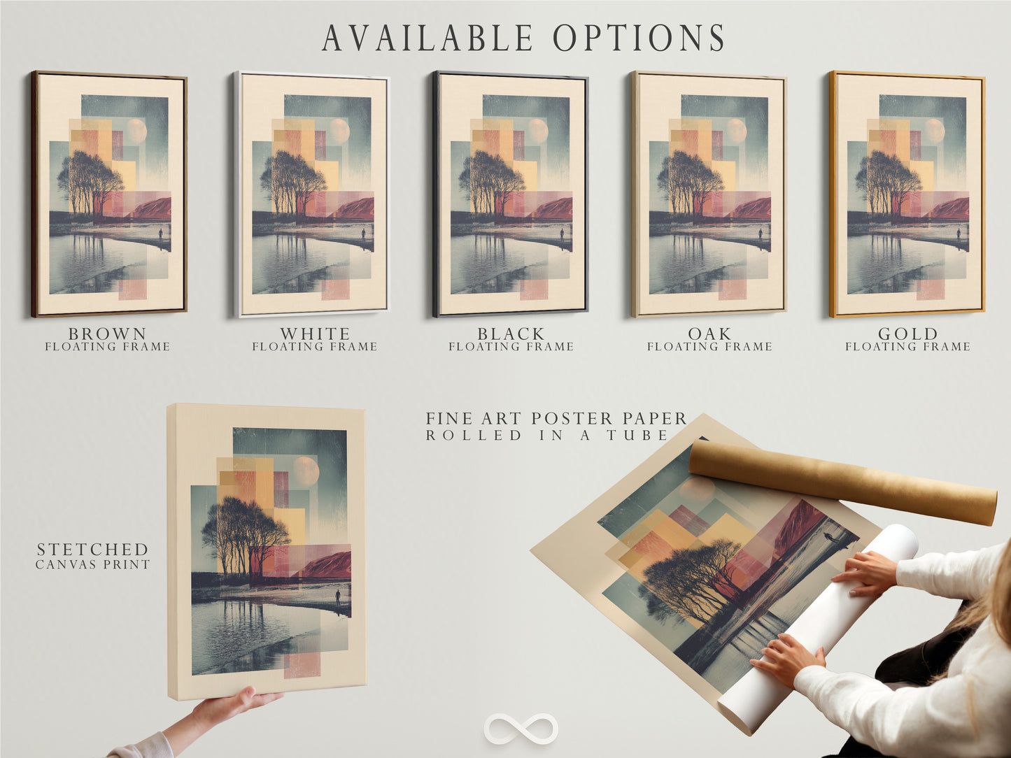 Available options: stretched canvas print fine art poster paper and floating frame. Choose the perfect option for your artwork. These options allow you to customize your artwork. You can create a unique piece that reflects your style.
