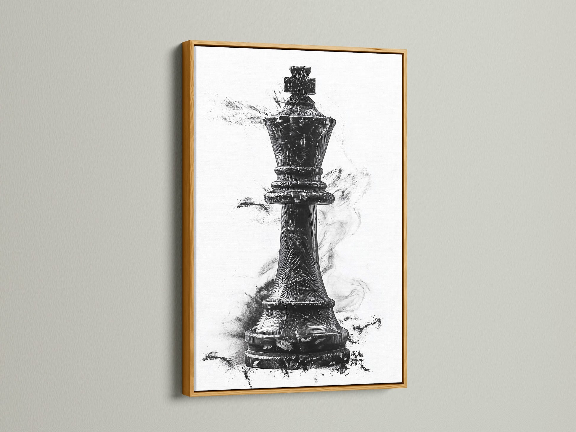 Artwork of a chess king piece in a gold frame. The gold frame exudes luxury and elegance. It enhances the artwork's visual appeal. Add a touch of glamour to your space with a gold framed art piece. Explore our collection of premium frames.