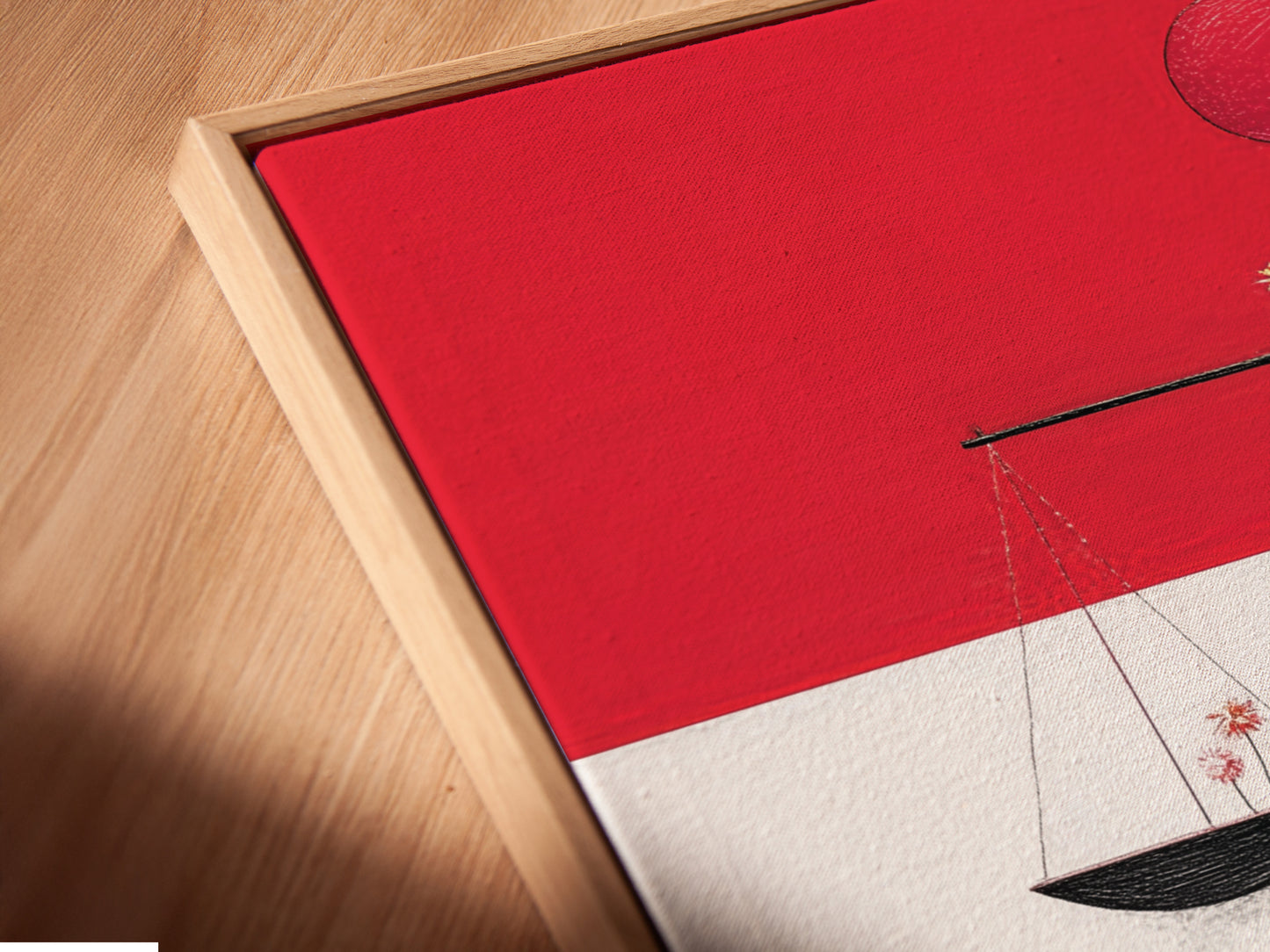 Close-up of a Justice Scales canvas print in a floating frame. The floating frame enhances the artwork's contemporary appeal. This abstract legal art is perfect for a modern law office or home setting