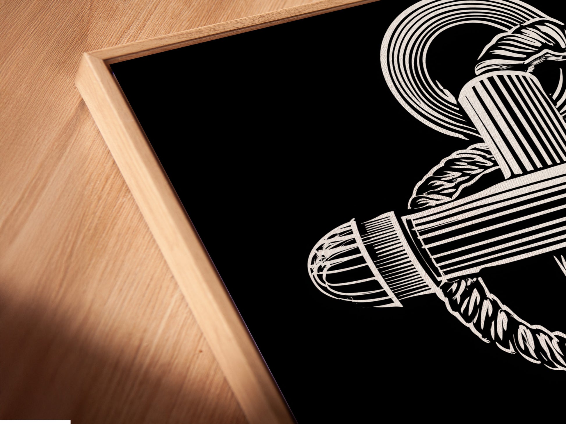 A close-up angled view of a canvas print in a floating frame. The floating frame gives the artwork a modern and sophisticated look. See the detail and quality of our canvas prints. Perfect for showcasing artwork in a unique way. Explore our floating frame options today. Add a touch of elegance to your space