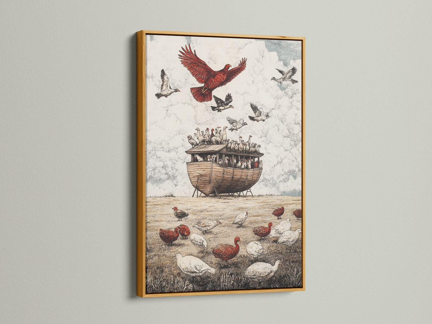 Artwork with a luxurious gold frame. The gold frame adds a touch of opulence to the artwork. This frame enhances the artwork's richness. It will bring a sense of glamor to your home decor.