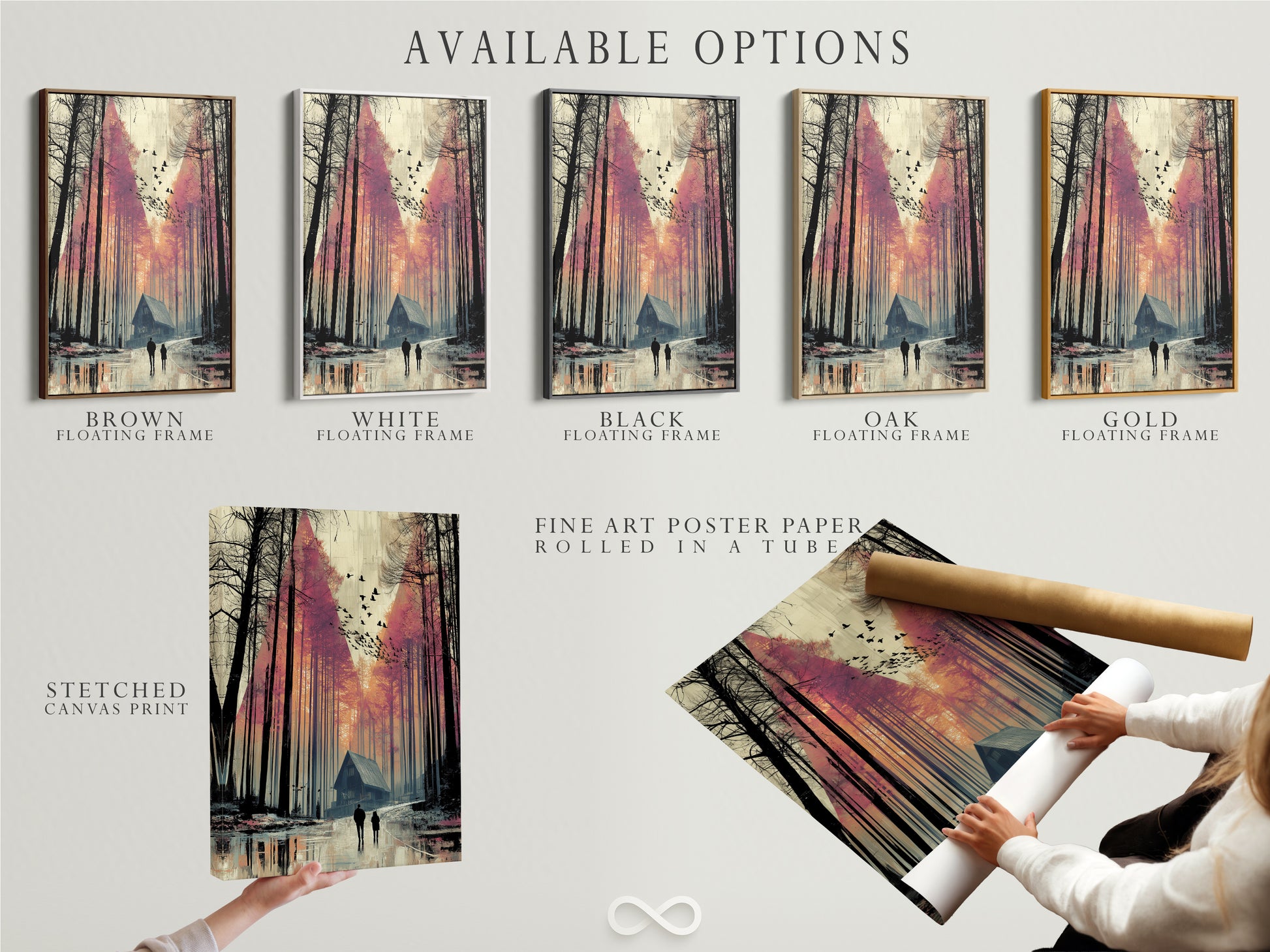 Explore available options including stretched canvas prints fine art poster paper and floating frames. Customize your forest cabin artwork to suit your taste. Create a unique piece of wall art. Find the perfect option for your space.