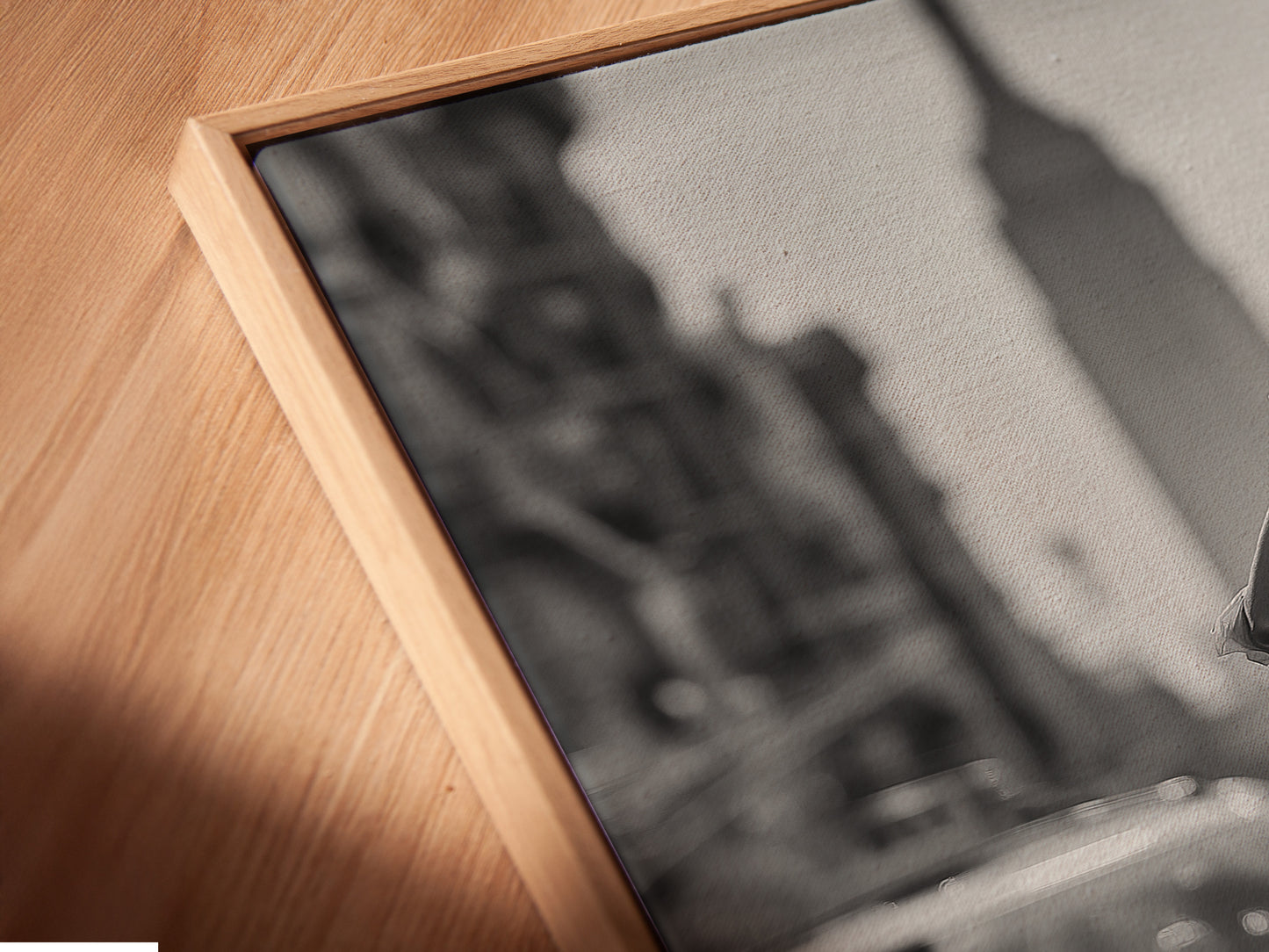 Get a close-up view of our canvas print in a floating frame. The artwork appears to float within the frame. This modern framing style adds depth and dimension to your art. See the quality and craftsmanship of our floating frames.