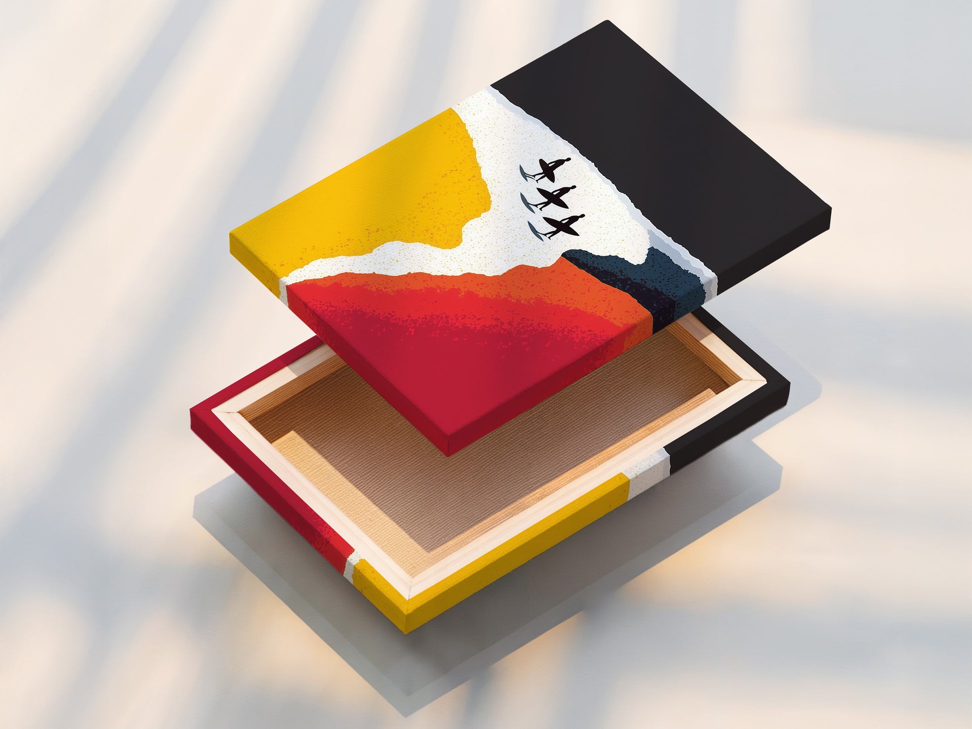 A stretched canvas print is displayed. This print creates a gallery-wrapped effect. The stretched canvas print is ready to hang. Perfect for modern coastal wall decor. Add texture and depth to your surfer artwork. Enjoy quality and convenience.