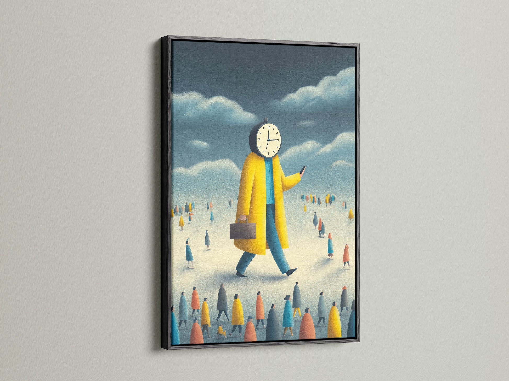 A black frame gives a bold touch to this artwork. The dark frame creates a striking visual impact. It makes the colors of the artwork pop. Add drama to your artwork with a sleek black frame.