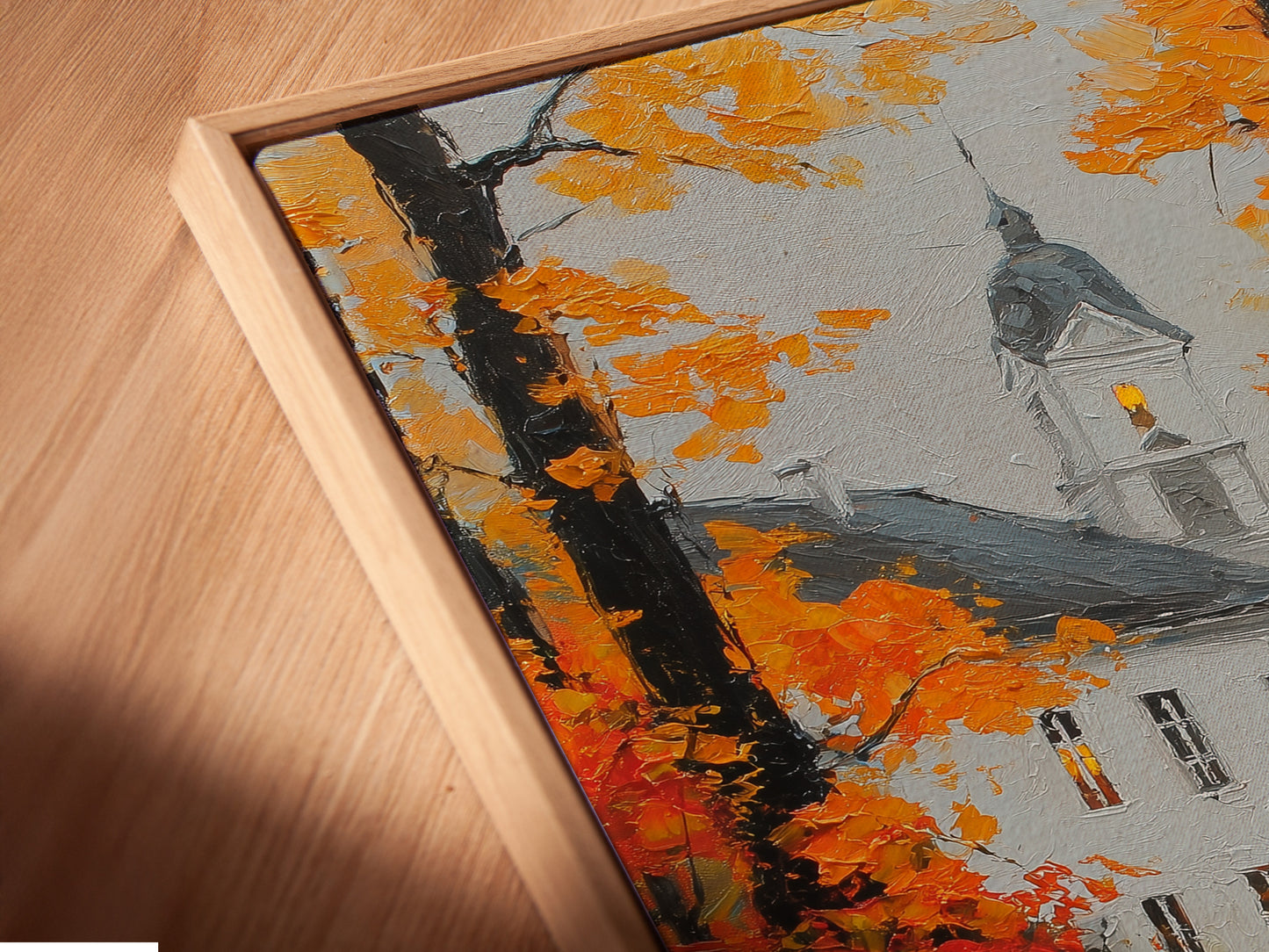 Close-up of a canvas print in a floating frame. The floating frame gives the artwork depth. It creates a modern gallery look. The canvas appears to float within the frame. A beautiful way to display your art. See the fine details.