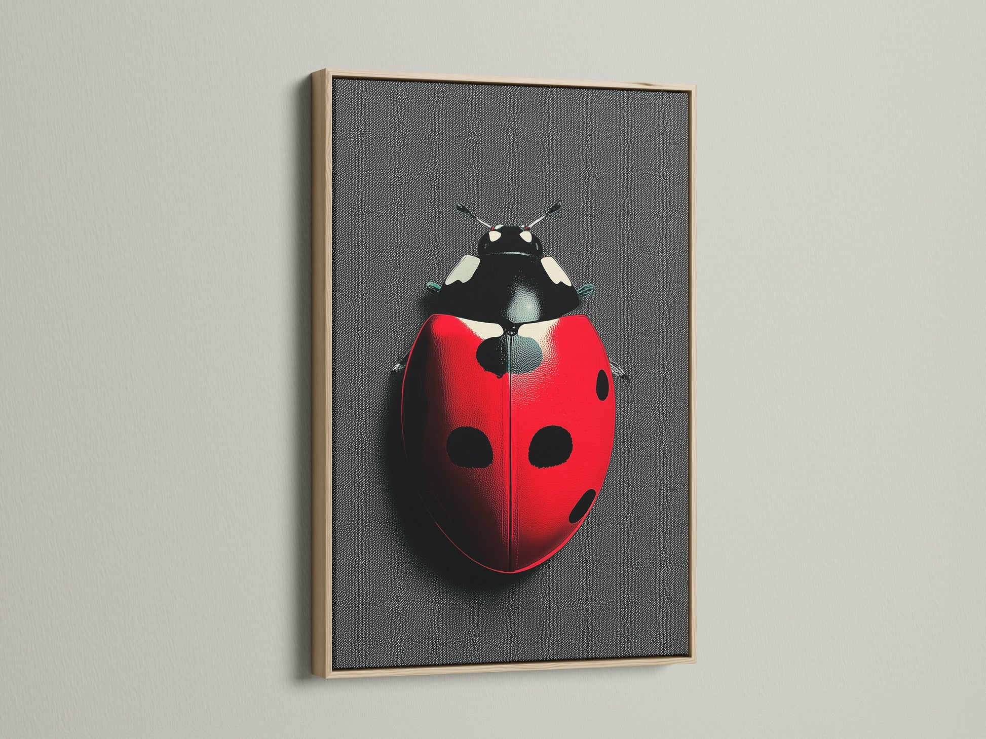 Discover the beauty of a red beetle print framed in oak. This insect wall art enhances any space. Ideal entomology decor for students and researchers. This nature canvas adds a touch of the natural world to your home. Shop now for modern insect art and elevate your decor.