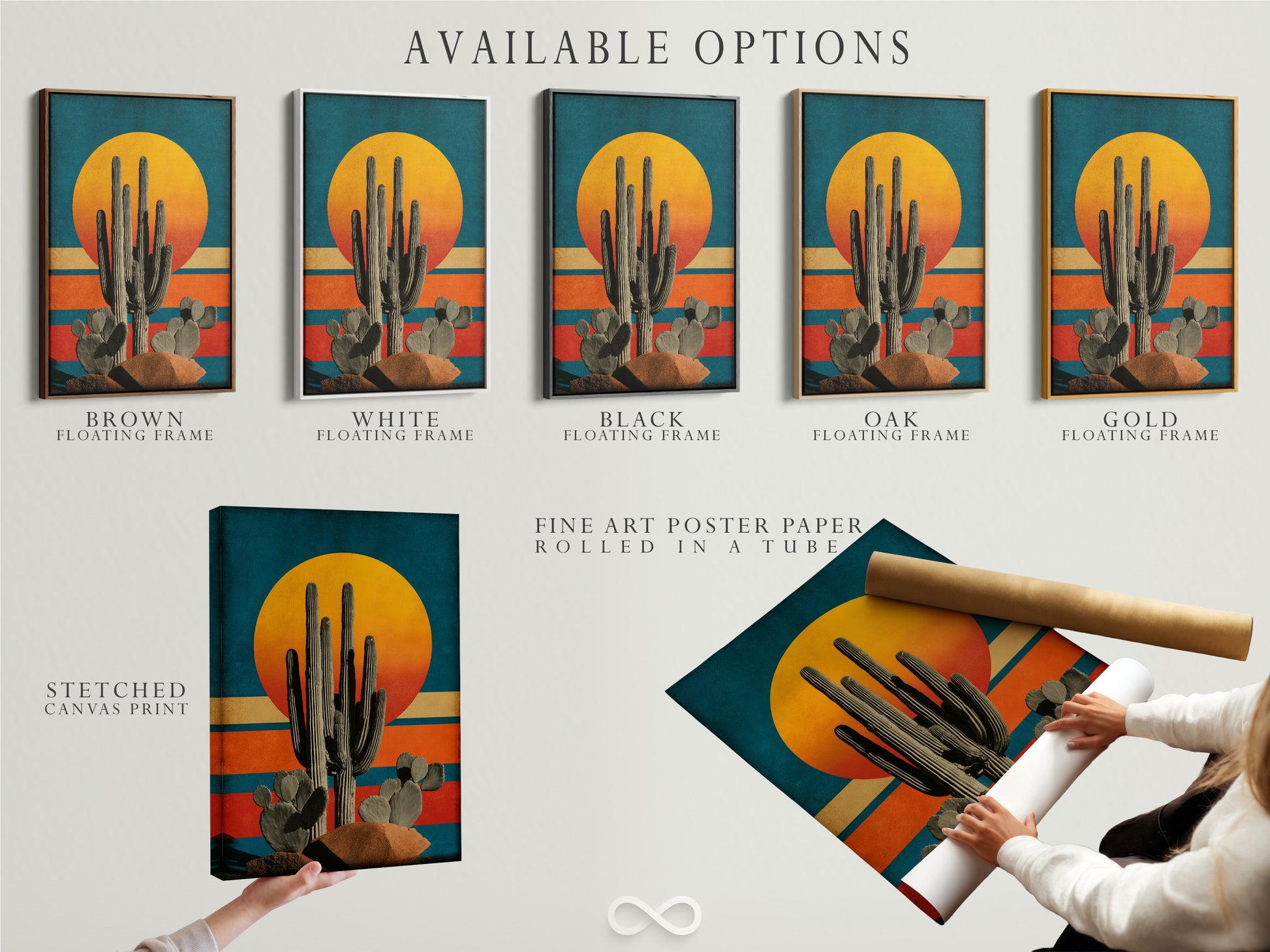 Explore available options for your desert wall art. Choose from stretched canvas prints and fine art poster paper. Consider a floating frame for a polished look. Elevate your space with unique Southwestern artwork. Customize your art today.