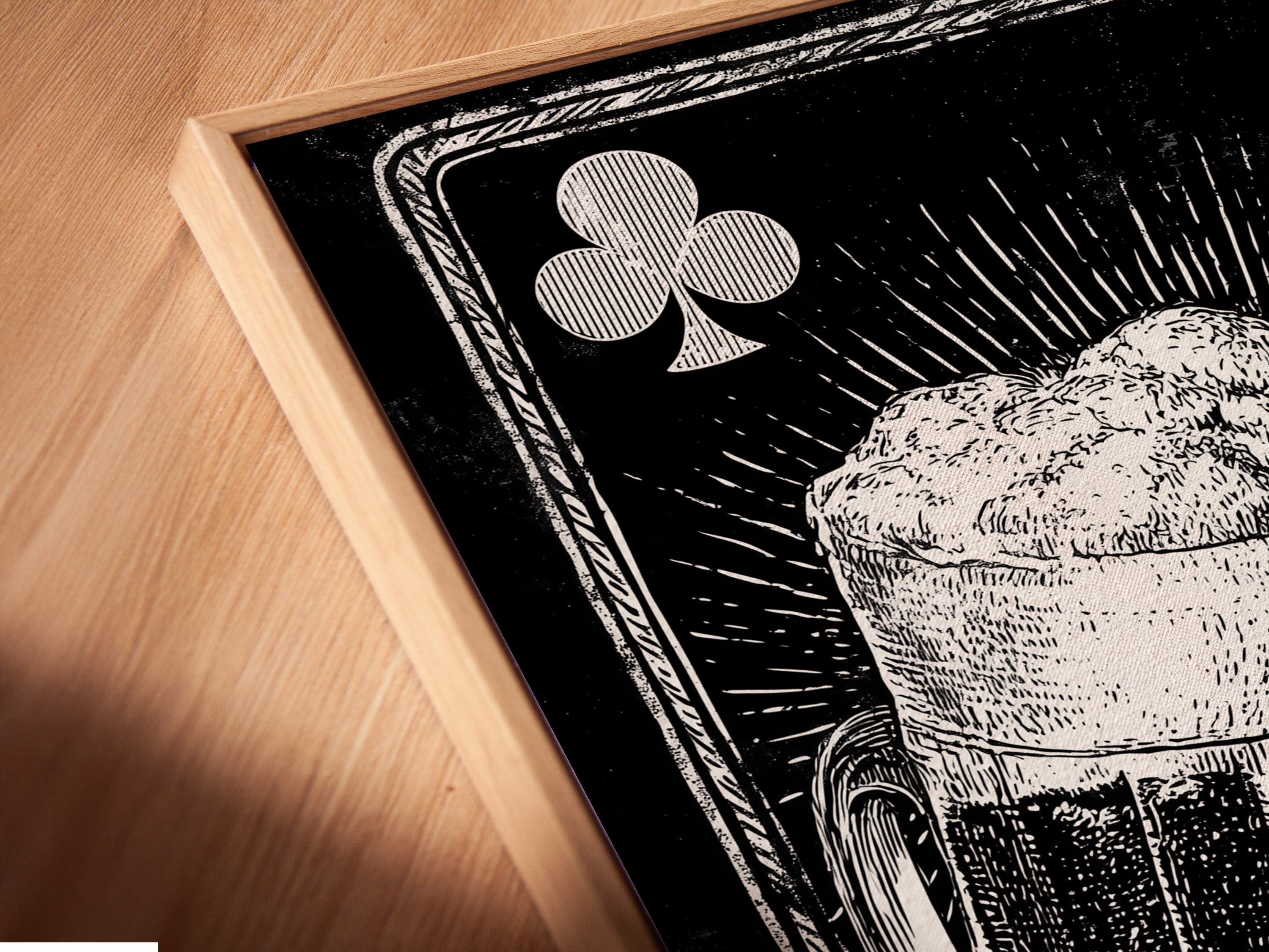 A close-up of a canvas print in a floating frame. The framed artwork adds depth and dimension. The floating frame enhances the art piece. It creates a gallery-like feel. Perfect for showcasing your favorite prints.