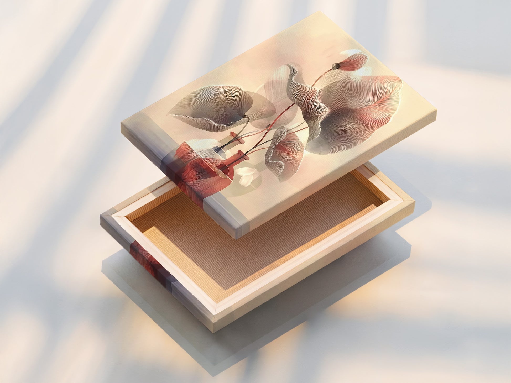 Stretched canvas print featuring botanical line art. This abstract floral wall art adds elegance. The neutral tones complement bedroom wall decor. Perfect for minimalist art and modern art prints. Enhance your living room with this flower artwork.