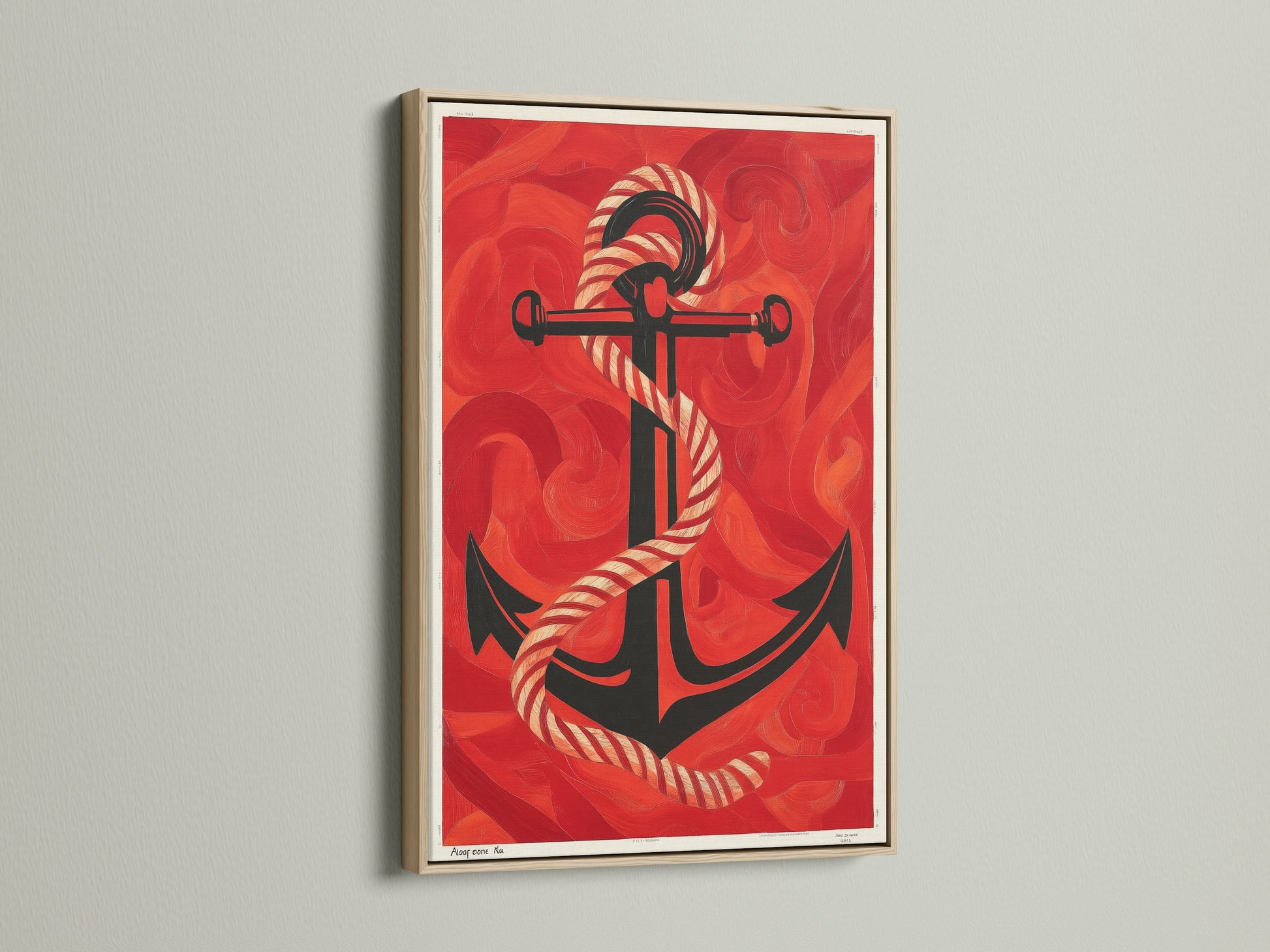 Nautical Anchor Artwork in an Oak Frame. The red ocean canvas brings a maritime feel. Perfect as coastal wall decor for any home. This nautical print makes a thoughtful sailor gift. The vintage anchor adds charm. Ideal ocean artwork for a beach house.