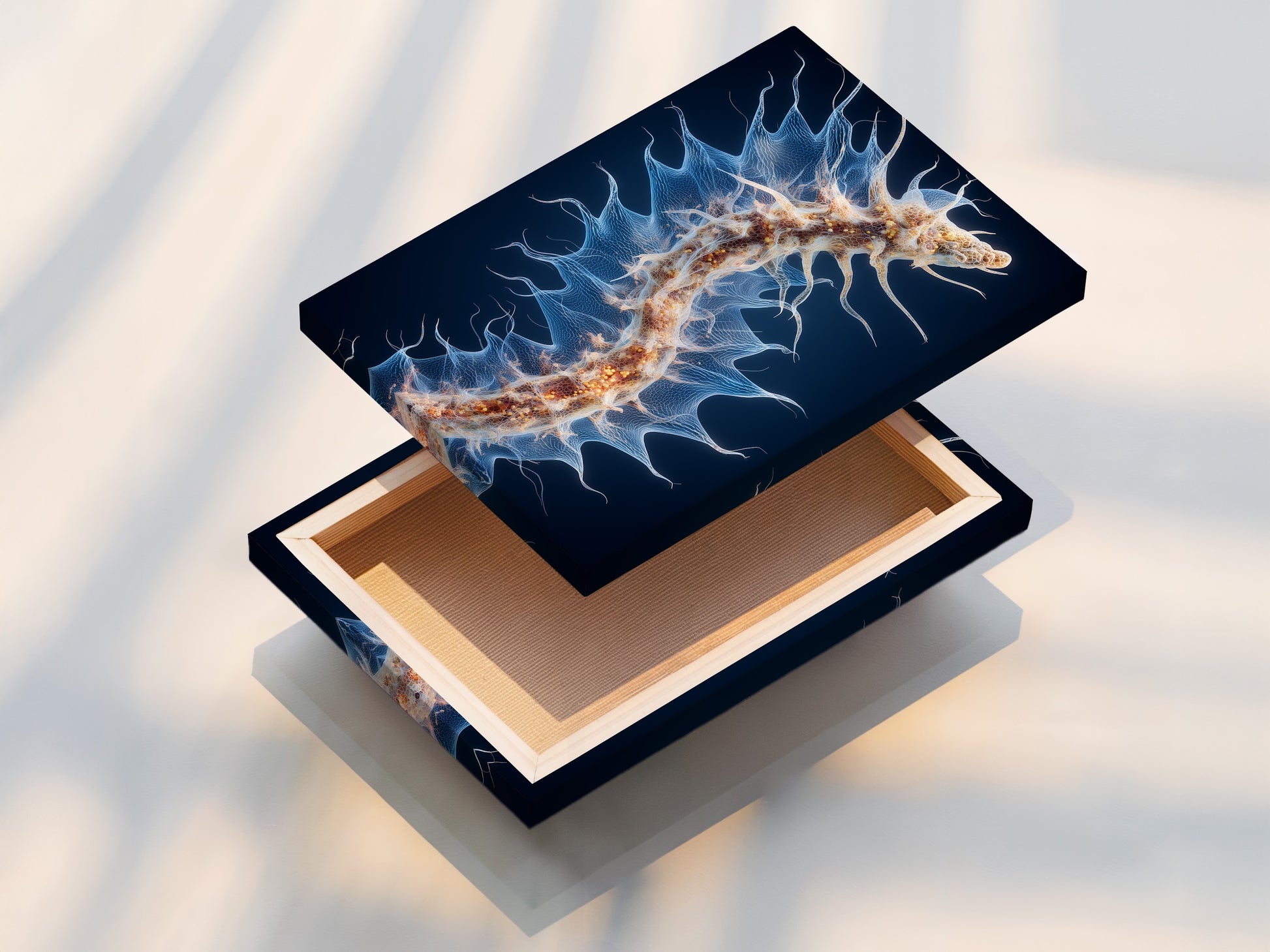 See the texture of a stretched canvas print. The art wraps around the frame. This creates a gallery-worthy appearance. It is ready to hang and enjoy.