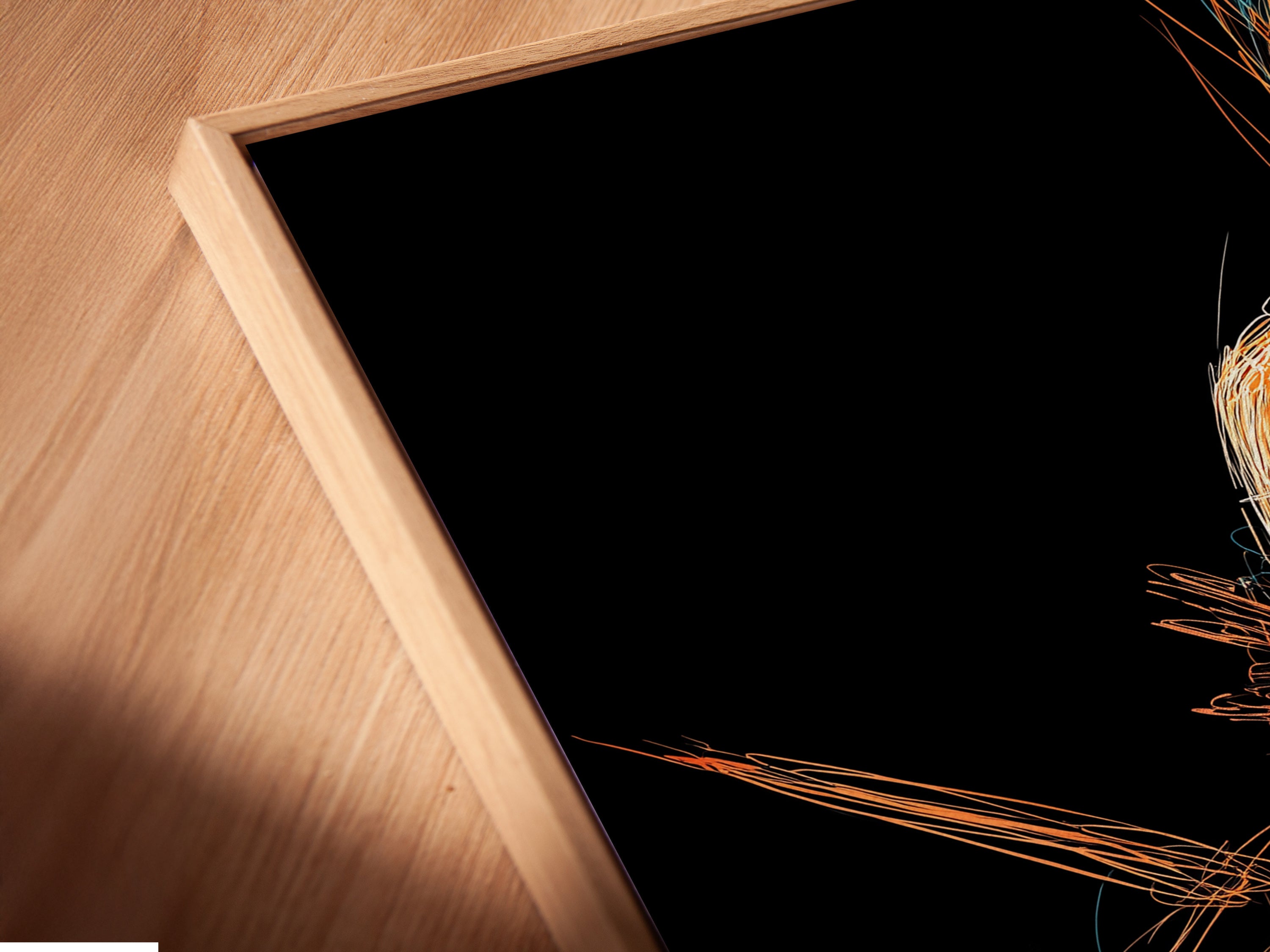 A detailed angle shot of the canvas print in a floating frame. The Jazz Saxophone Art Print appears to float. This modern presentation highlights the abstract music art. Perfect for contemporary spaces needing jazz decor.