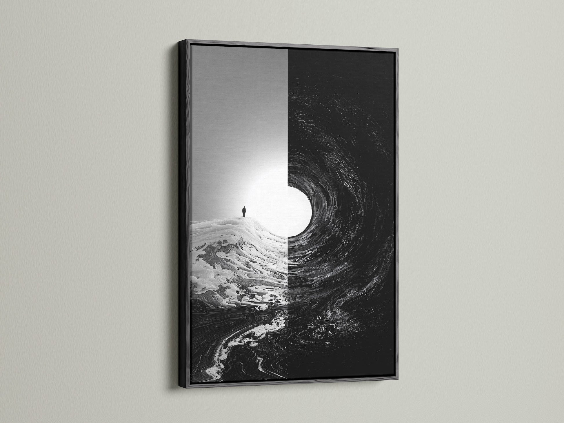This artwork is framed in a classic black frame. A black frame adds a touch of drama and sophistication. It creates a strong contrast that makes the artwork pop. Check out our black frame selections for a bold statement.