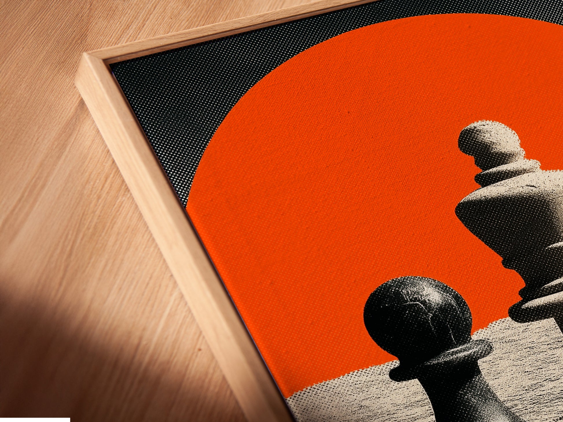 A canvas print in a floating frame is viewed at an angle. The frame enhances the artwork. It creates a modern and sophisticated look. The canvas print adds texture and depth to the artwork. Perfect for adding a contemporary touch to any space. The floating frame gives the illusion that the artwork is floating.