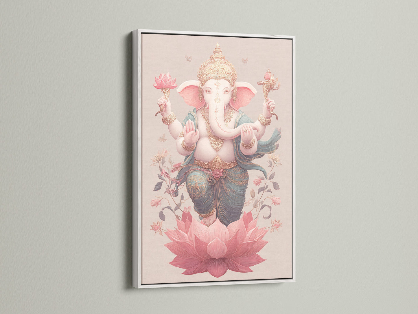 Elephant Deity Art Print - Spiritual Wall Decor, Lotus Flower Artwork, Hindu Inspired Home Decor, Sacred Animal Art, Meditation Room