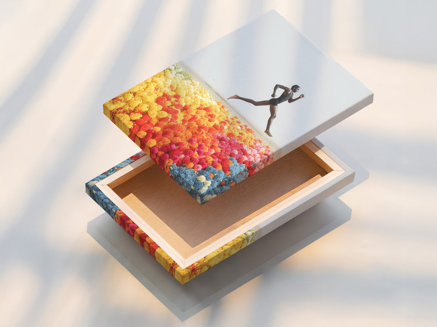 A stretched canvas print of the Runner artwork. The artwork is ready to hang. This modern fine art piece adds energy to any room. It's a great choice for home gyms or office wall decor. See vibrant colors.