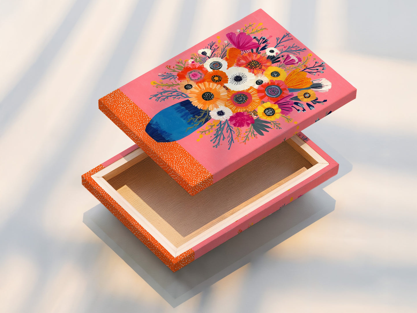 Stretched canvas print displaying vibrant artwork. The canvas is stretched to perfection. It is ready to hang. This artwork adds texture and depth. Transform your space with our high quality stretched canvas prints. A perfect touch of art.
