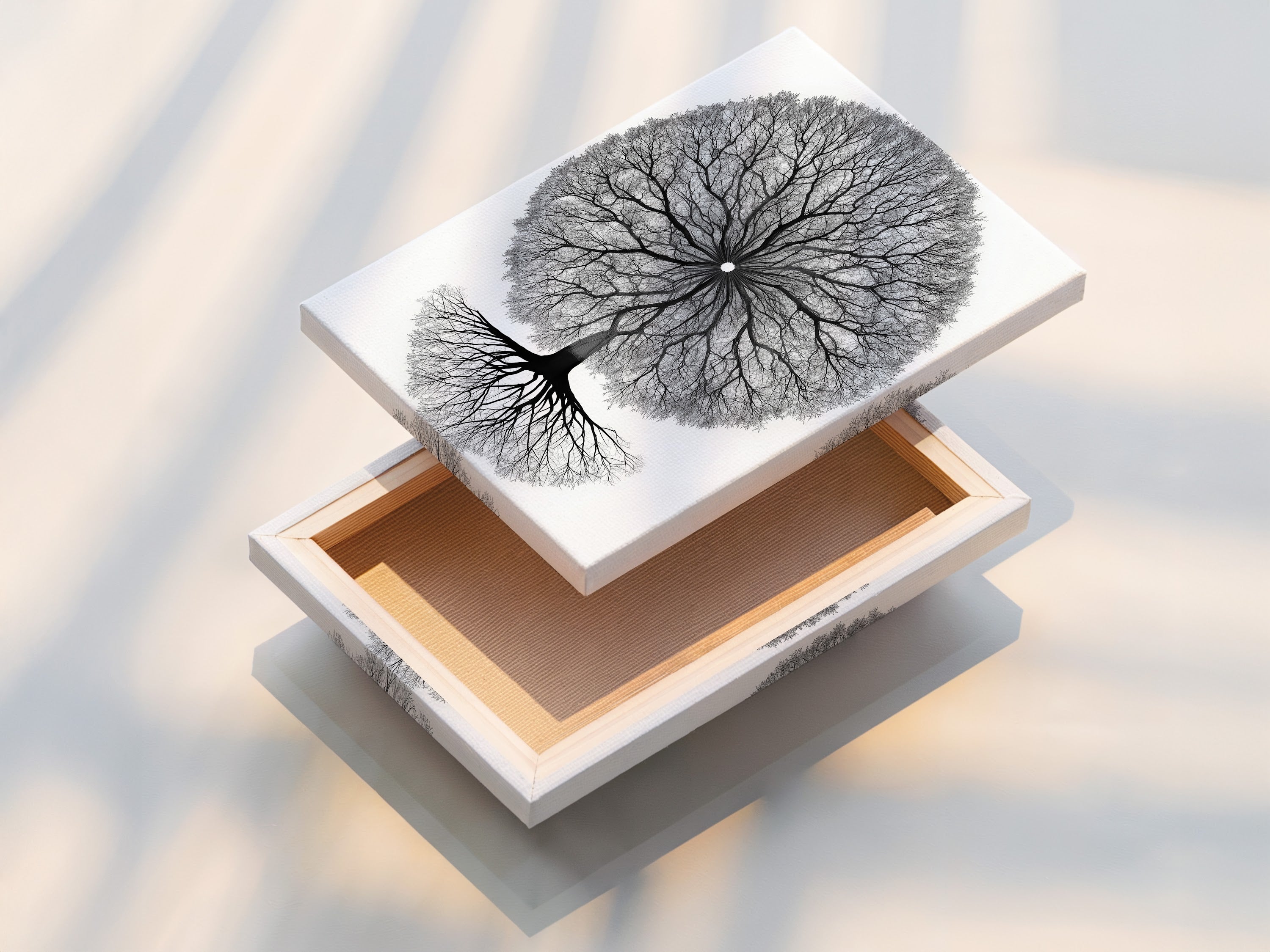 A stretched canvas print of the Tree of Life artwork. The canvas provides a gallery-wrapped look. This ready-to-hang piece simplifies wall decor. Perfect for adding a focal point to your living space.