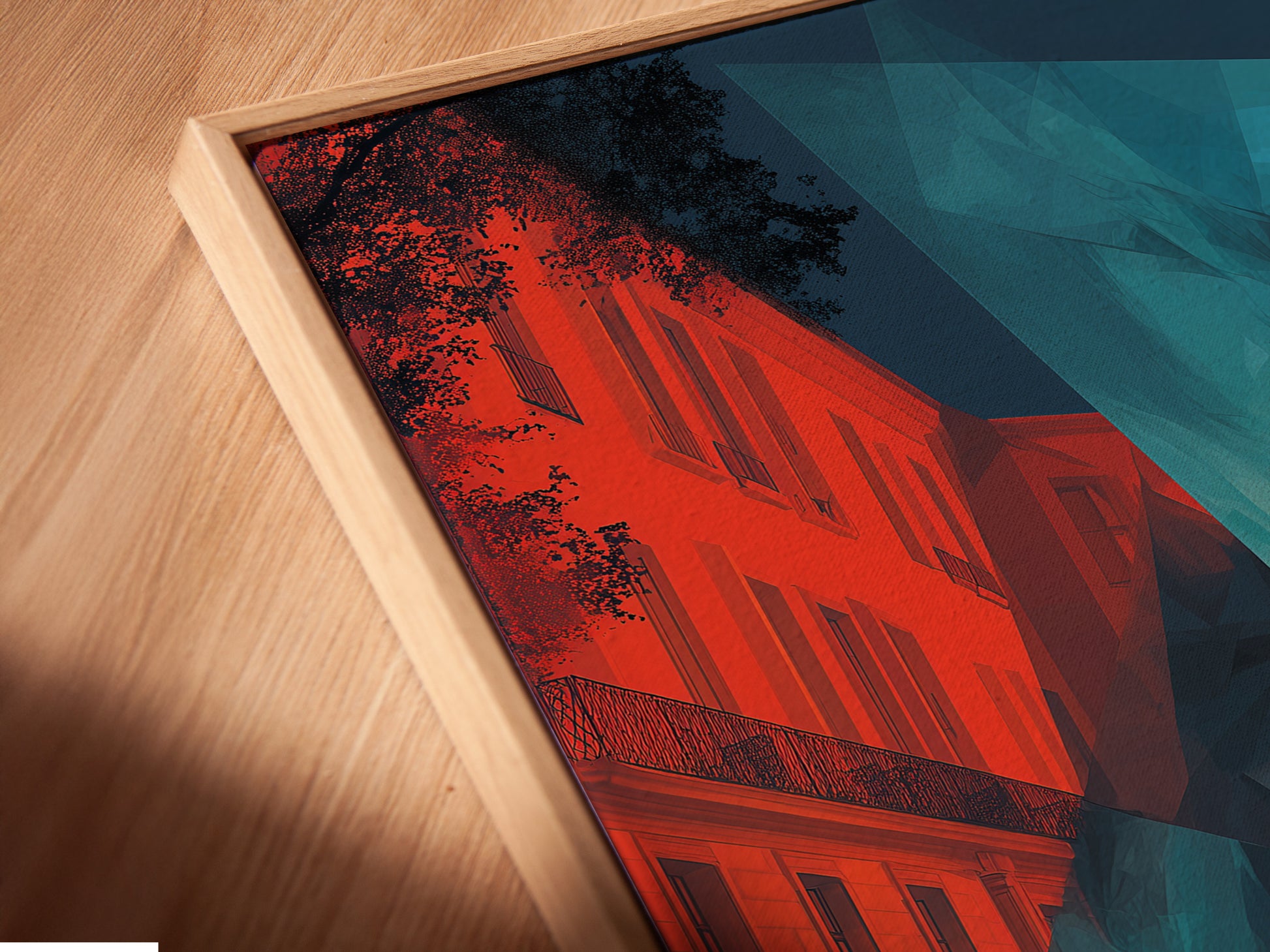 This close-up shot highlights a canvas print in a floating frame. The floating frame gives the artwork a modern touch. It creates a visually stunning effect. Perfect for showcasing your favorite art pieces. Discover the beauty of canvas prints.