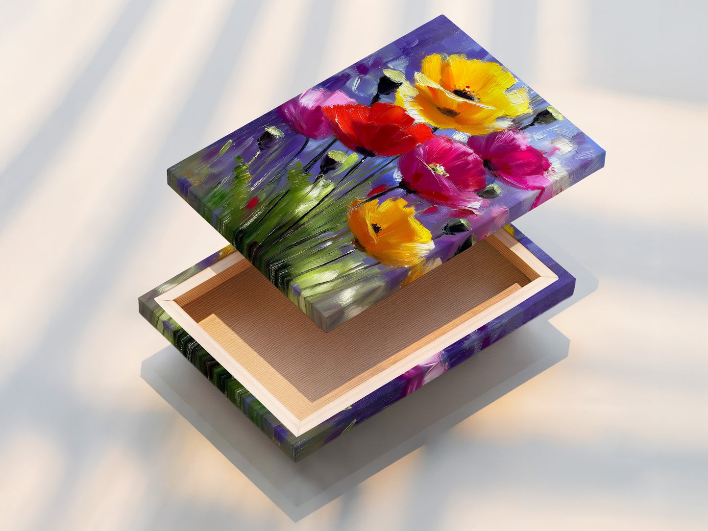 A stretched canvas print ready to hang. The canvas is tightly stretched for a smooth finish. Enjoy gallery-quality art in your home. The texture and depth of the canvas enhance the artwork's visual impact.