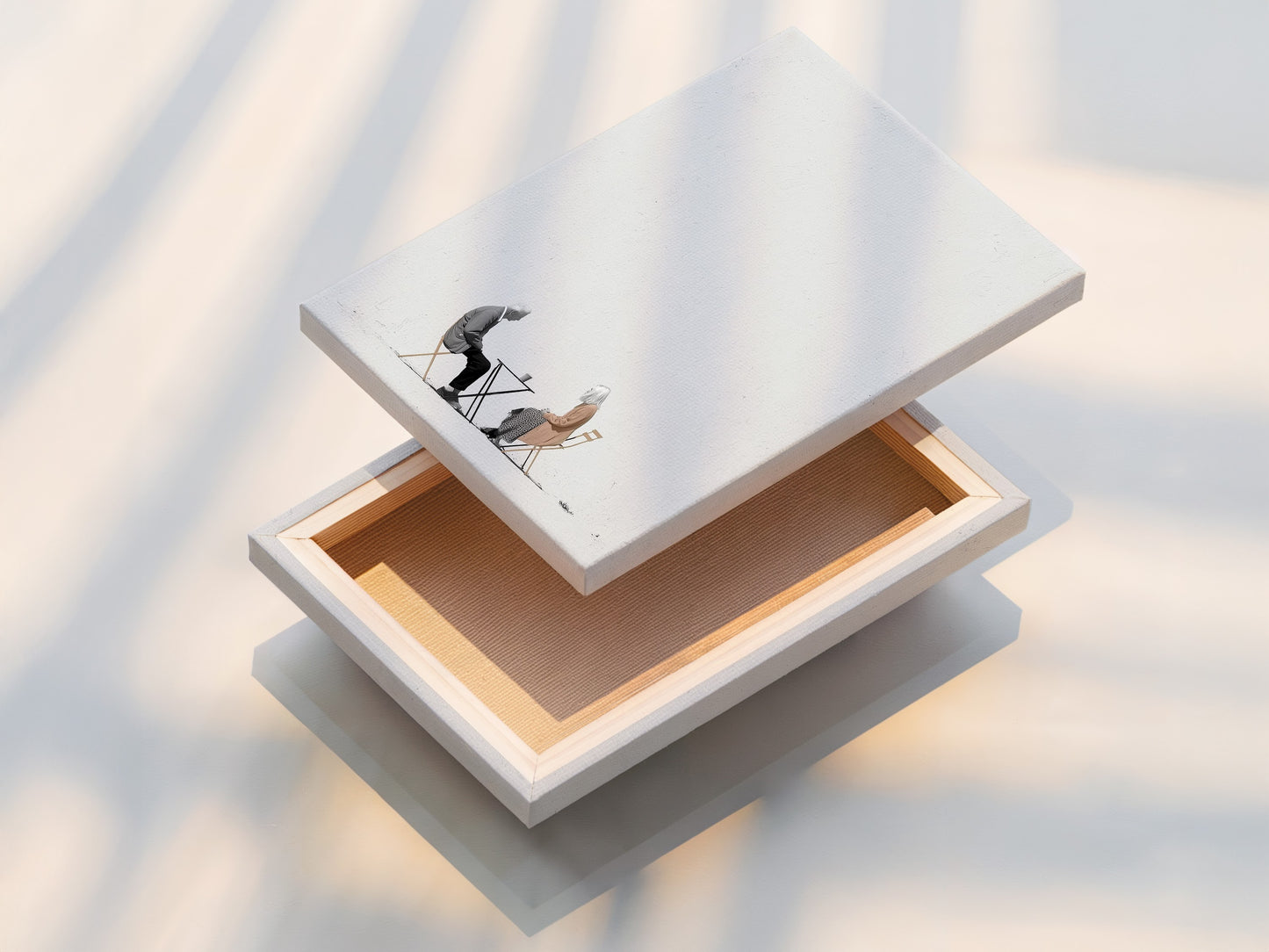 Experience the beauty of our stretched canvas print. This artwork features an elderly couple in a minimalist style. The stretched canvas provides a gallery-worthy look. Perfect for creating a focal point in any room. Elevate your space with this stunning art piece.