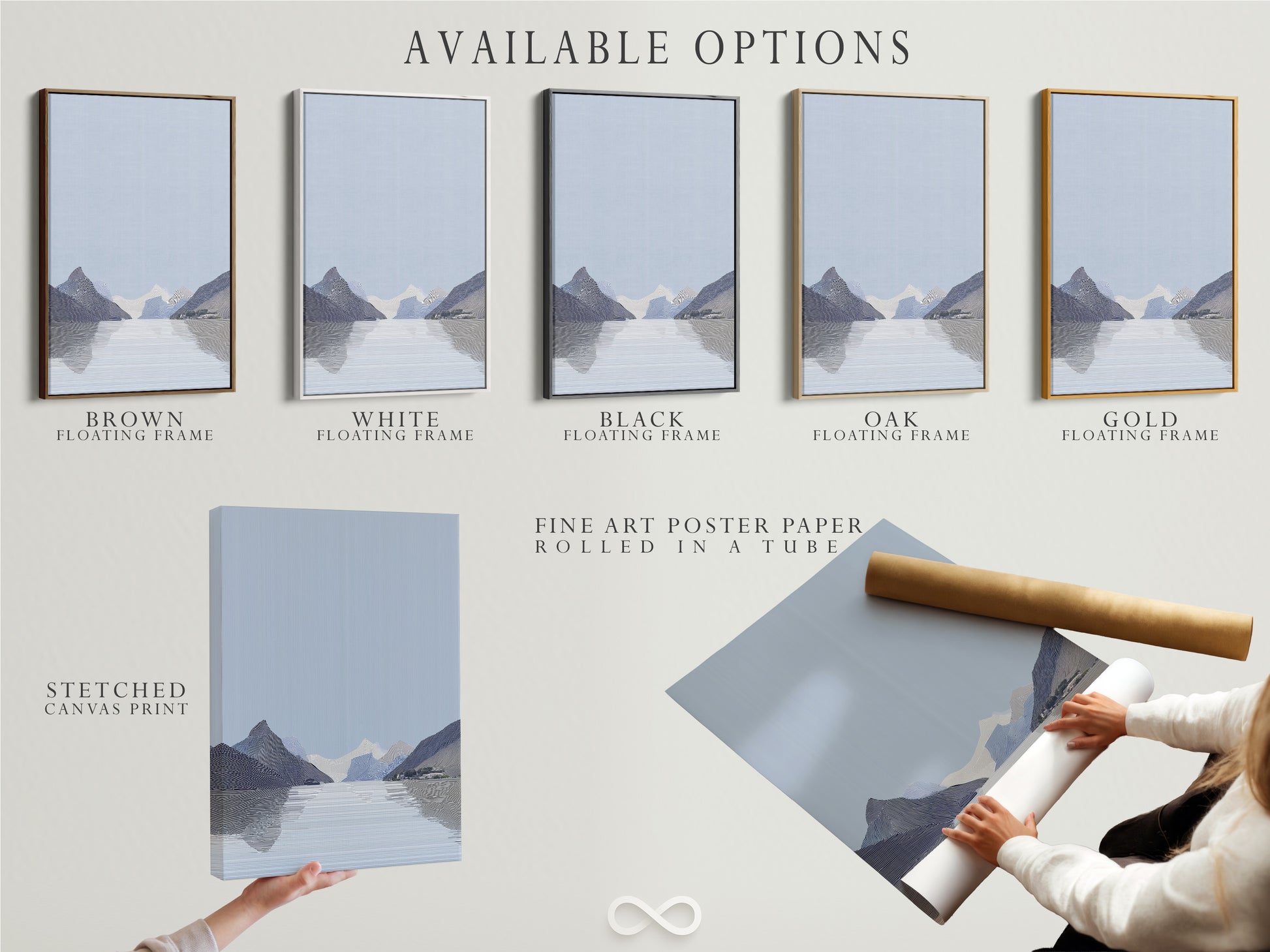 Explore our available options for art prints. Choose from stretched canvas prints. Also fine art poster paper and floating frames. Customize your artwork to fit your style. Discover the perfect art presentation.