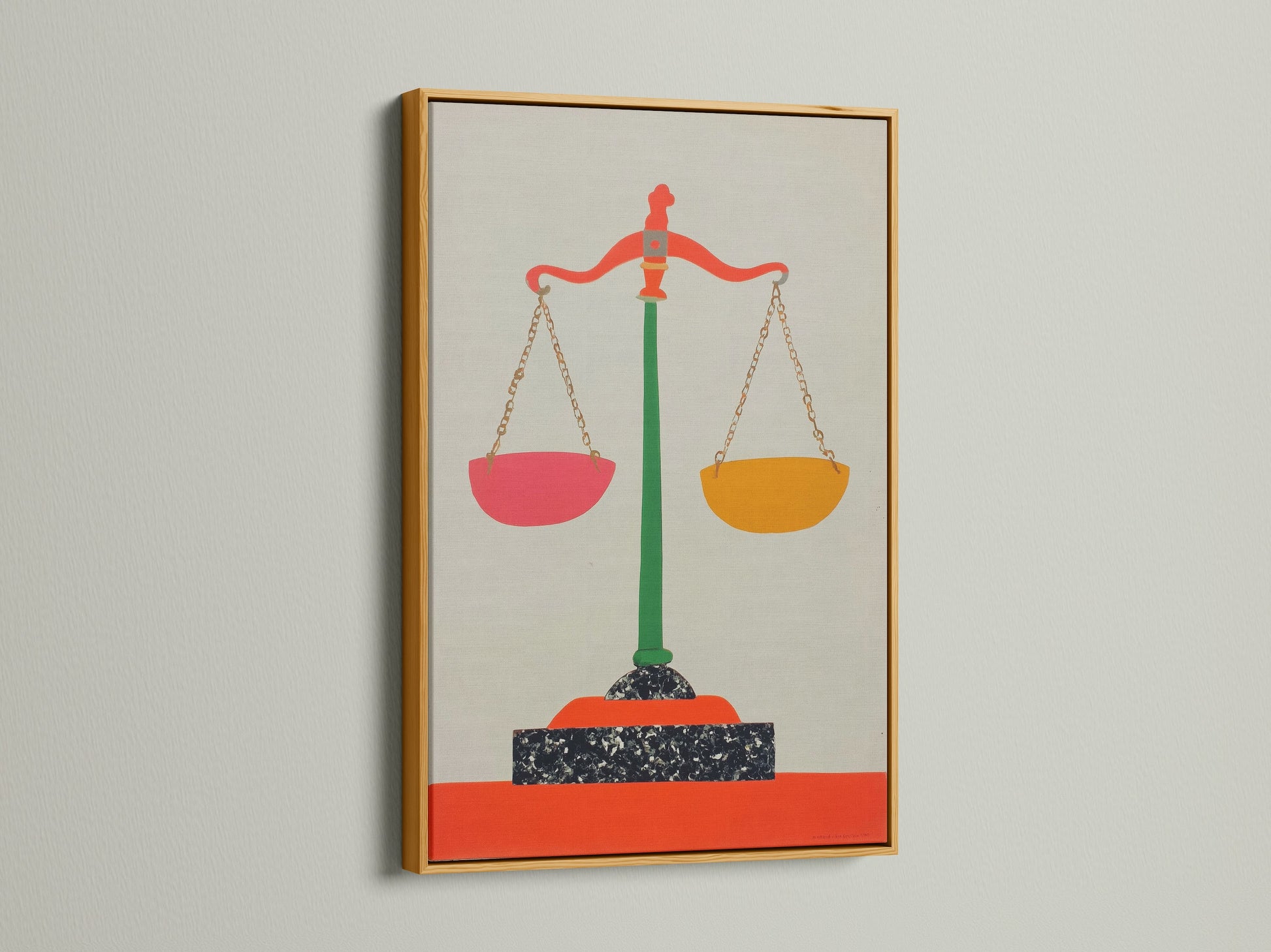 Justice Scales canvas print in a gold frame. The gold frame adds elegance and luxury. This modern legal art is perfect as an attorney gift. It stands out as a statement piece in any legal setting.