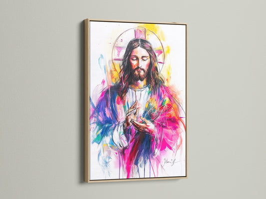 A close-up of a framed art print showcases an oak frame. The natural wood grain adds warmth and character. The frame enhances the artwork's beauty. Discover how an oak frame can complement your favorite pieces.