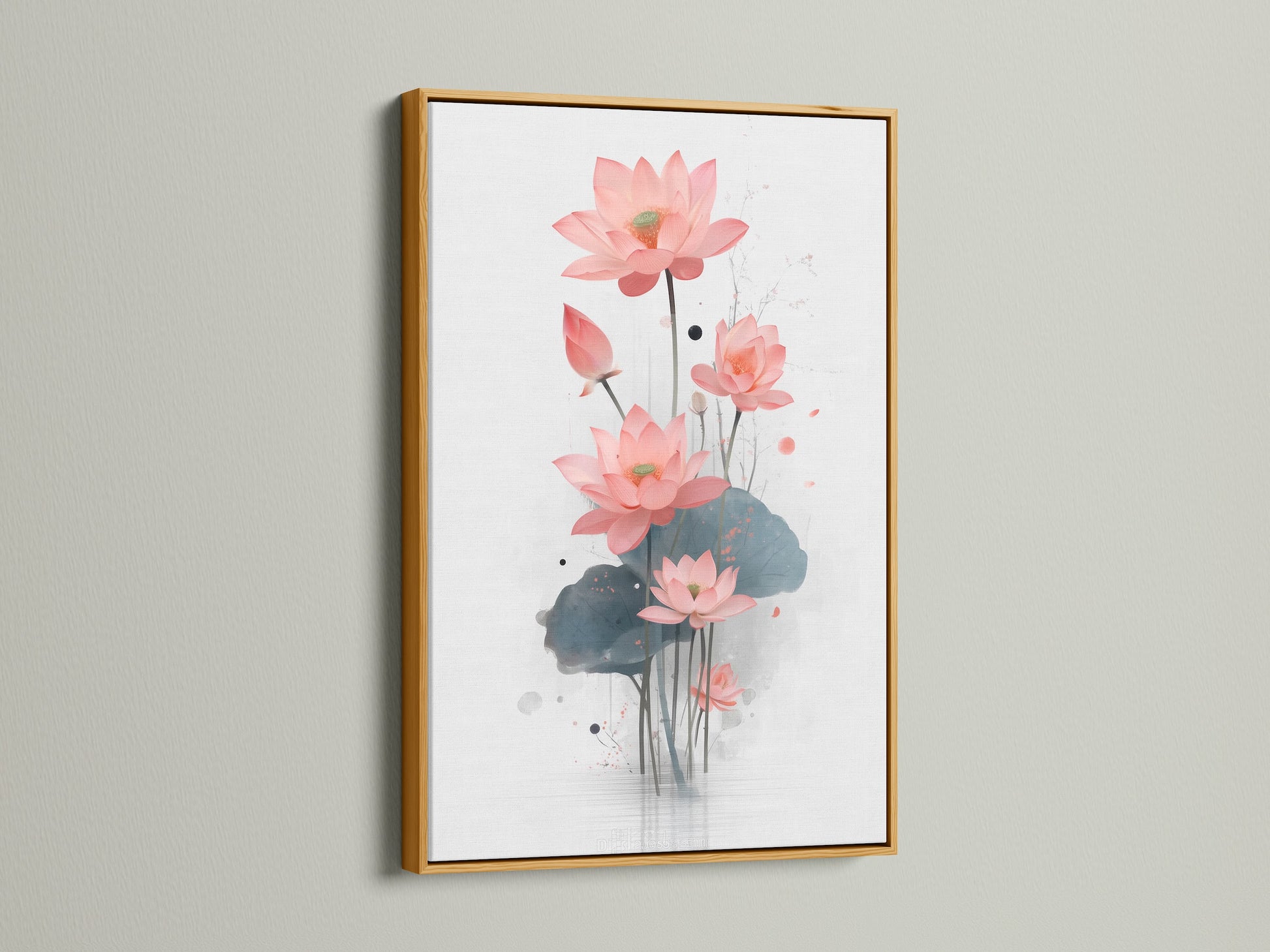 The gold frame adds a touch of luxury to this lotus flower artwork. The pink floral poster is elevated with this elegant frame. Ideal for creating a stylish bedroom wall decor. The gold frame enhances the botanical print's beauty. Transform your space with this flower artwork.