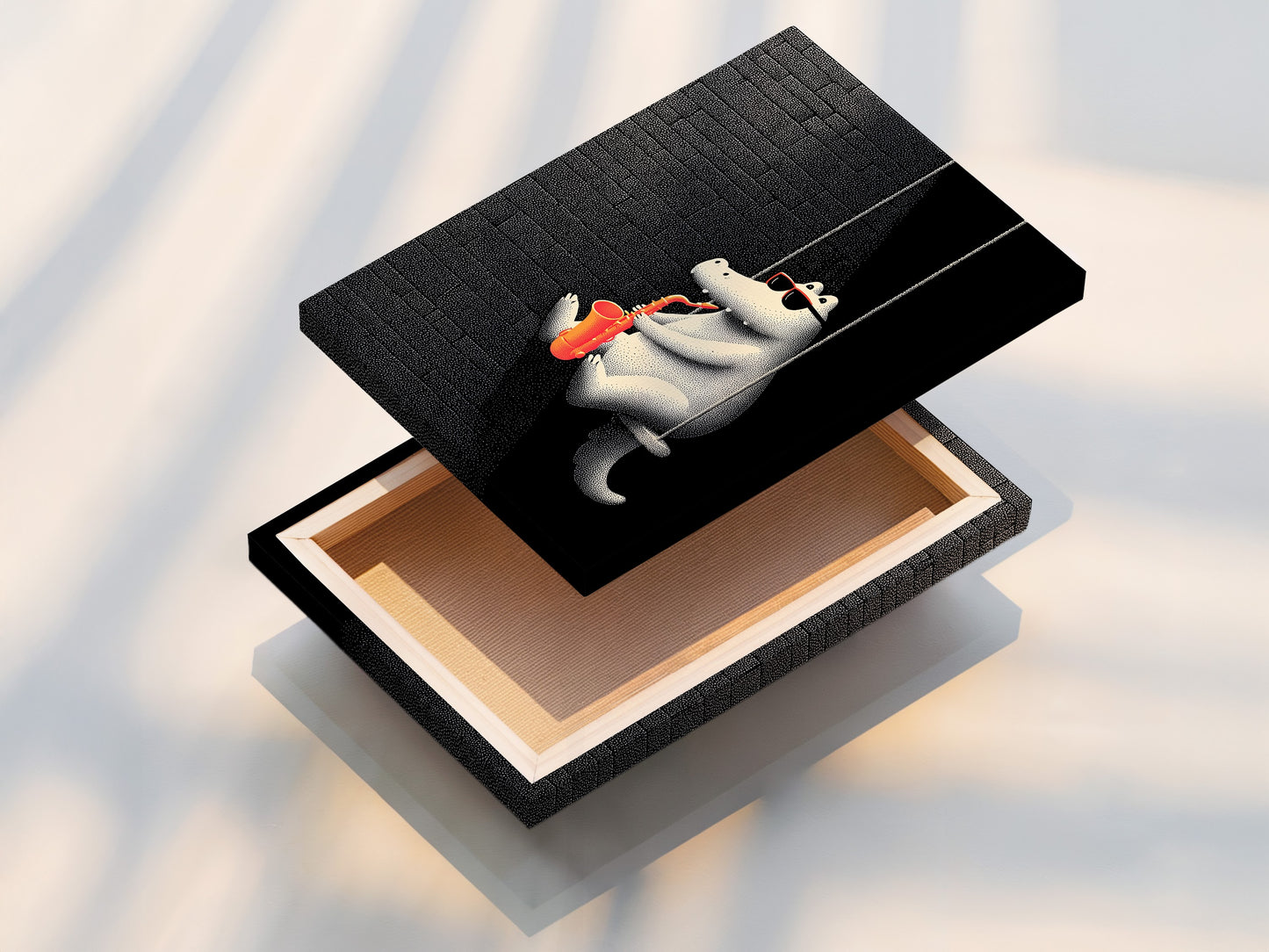 A stretched canvas print is displayed with taut canvas and clean edges. The artwork is ready to hang and enjoy. Experience the texture and depth of canvas art. Bring your artwork to life now.