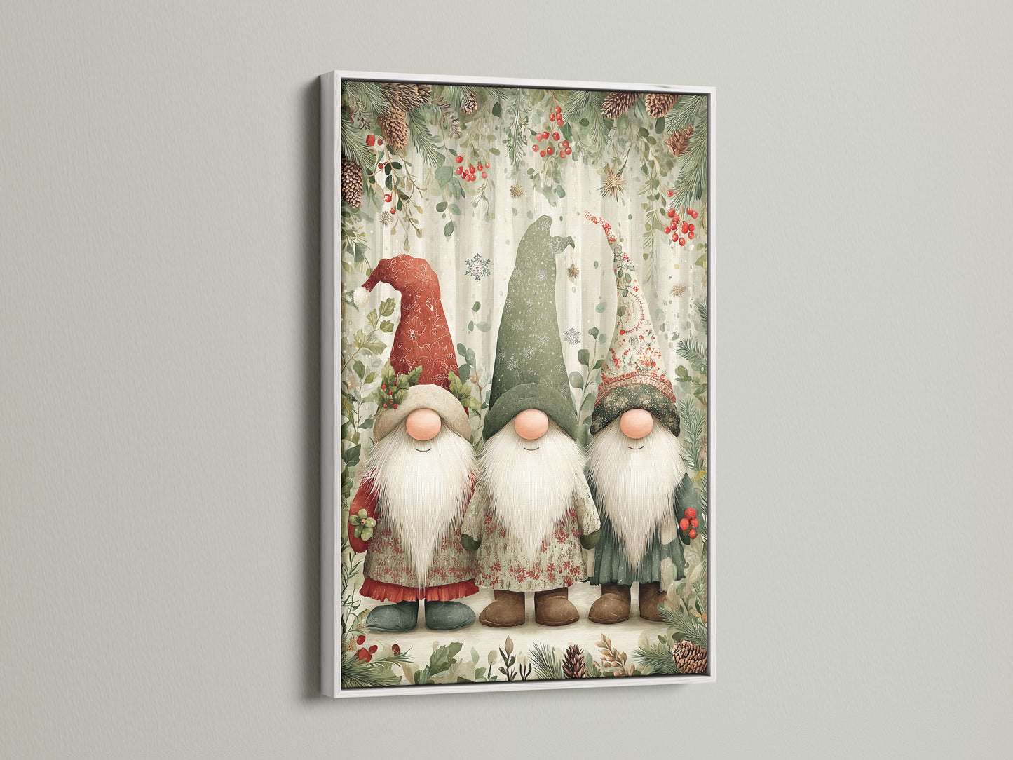 Christmas Gnomes Canvas Print - Holiday Gnome Wall Art, Scandinavian Winter Decor for Farmhouse Kitchen Wall Decor