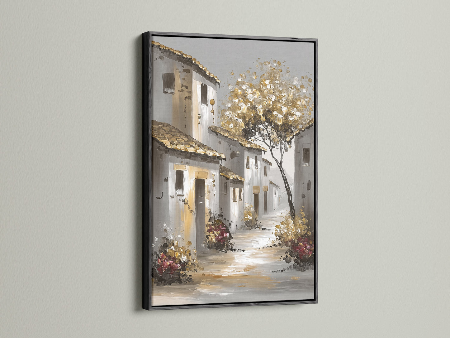 Artwork with a black frame adds sophistication. The black frame creates a bold statement. It provides a classic and timeless look. The black frame complements various art styles. It enhances the artwork's impact.