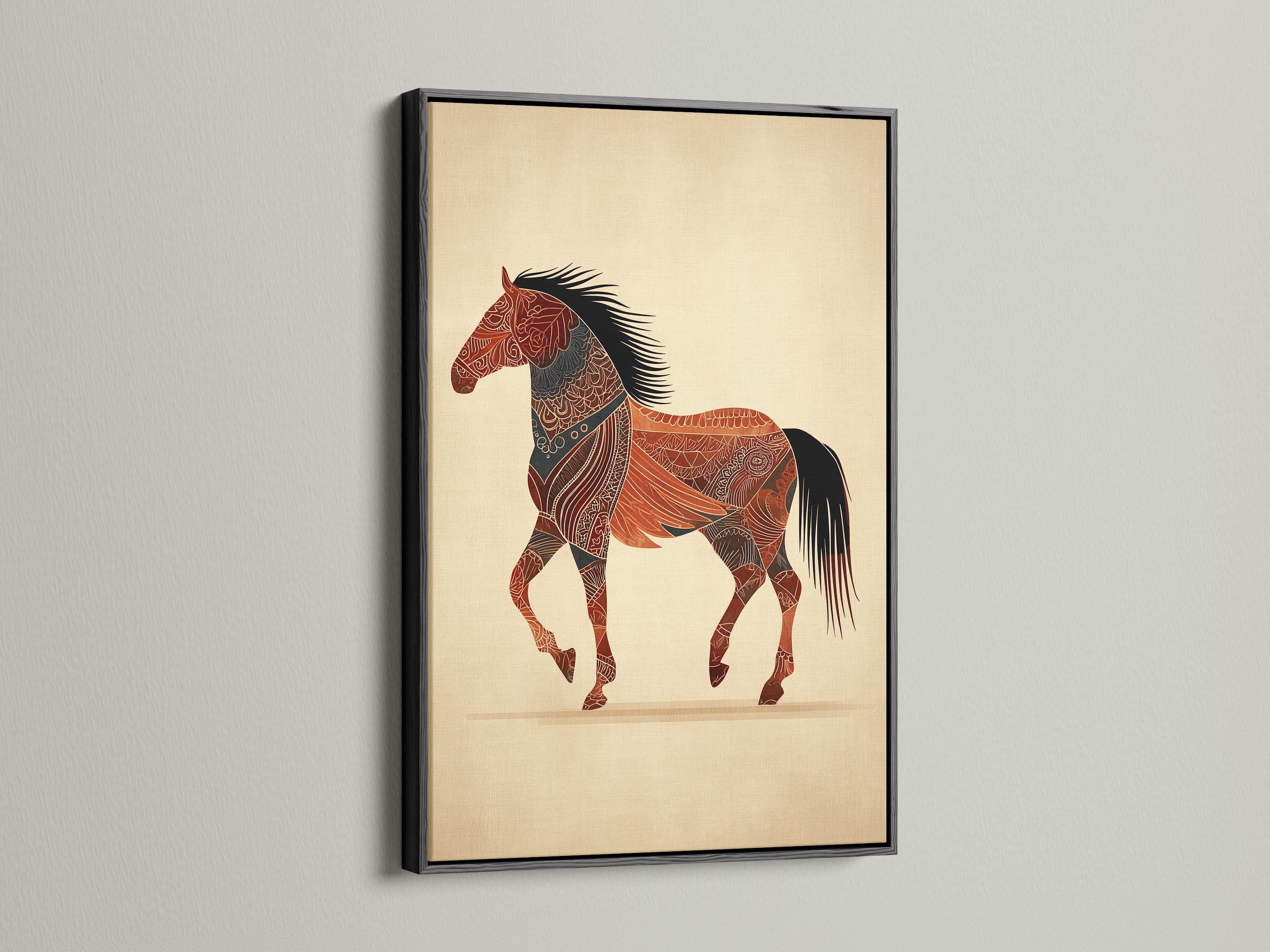 Artwork is displayed in a black frame. The bold black border makes a statement. It adds sophistication to any space. Black frames create a dramatic contrast. They highlight the artwork. Discover framed artwork.