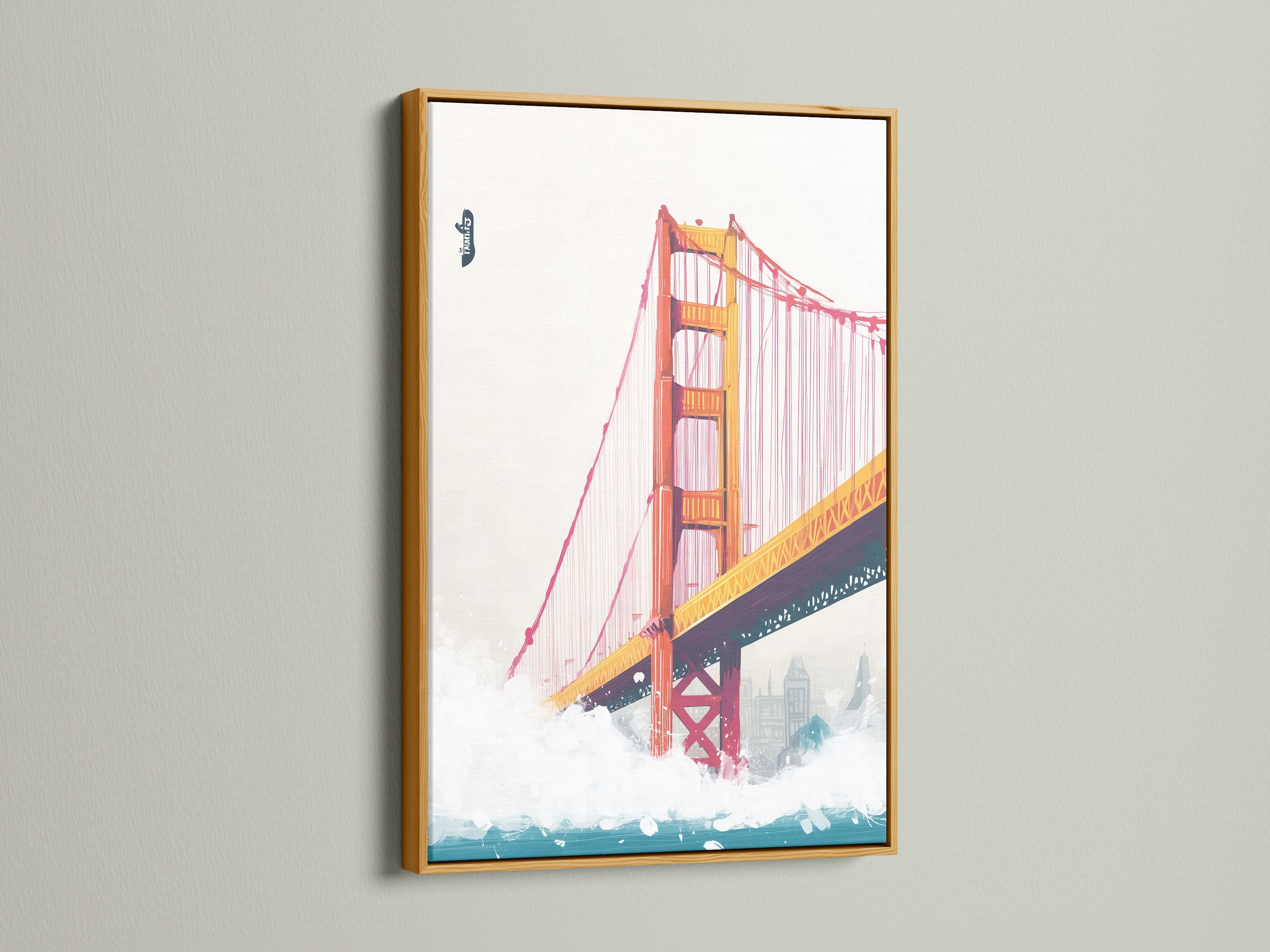 Add a touch of luxury with a beautiful gold frame. This elegant option enhances the Golden Gate Bridge artwork. It brings warmth and sophistication to your decor. Elevate your space with this artwork.