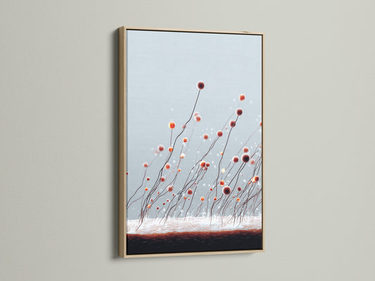 Artwork in an oak frame hanging on a neutral wall. The oak frame adds warmth and natural beauty. This piece enhances any room. Explore our selection of oak-framed art. Transform your home today.