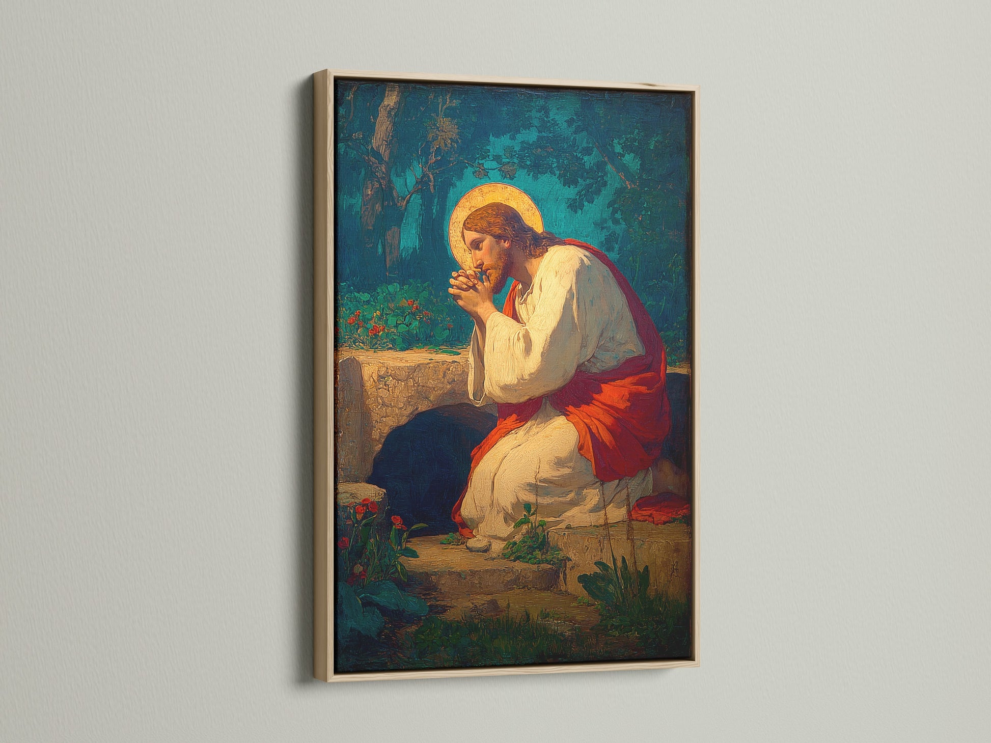 This artwork is displayed in an oak frame. The light wood enhances the art. Discover the warmth and natural beauty of an oak frame. Perfect for adding a touch of rustic elegance to your home. Shop now for timeless framing solutions.