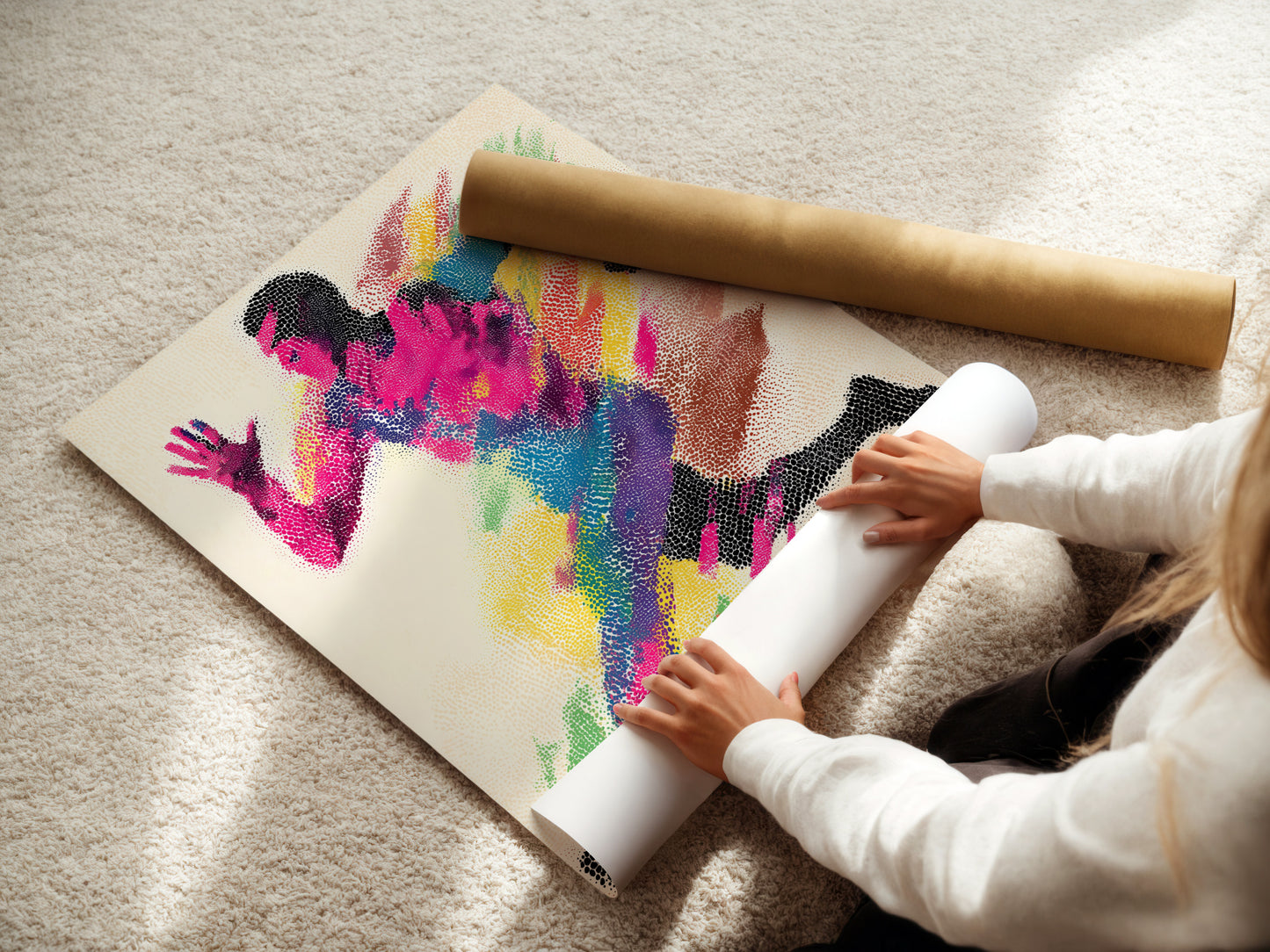 Impression d'art d'une figure en mouvement colorée - Décoration murale sportive abstraite, Poster coureur arc-en-ciel moderne, Inspiration athlétique pour la décoration intérieure