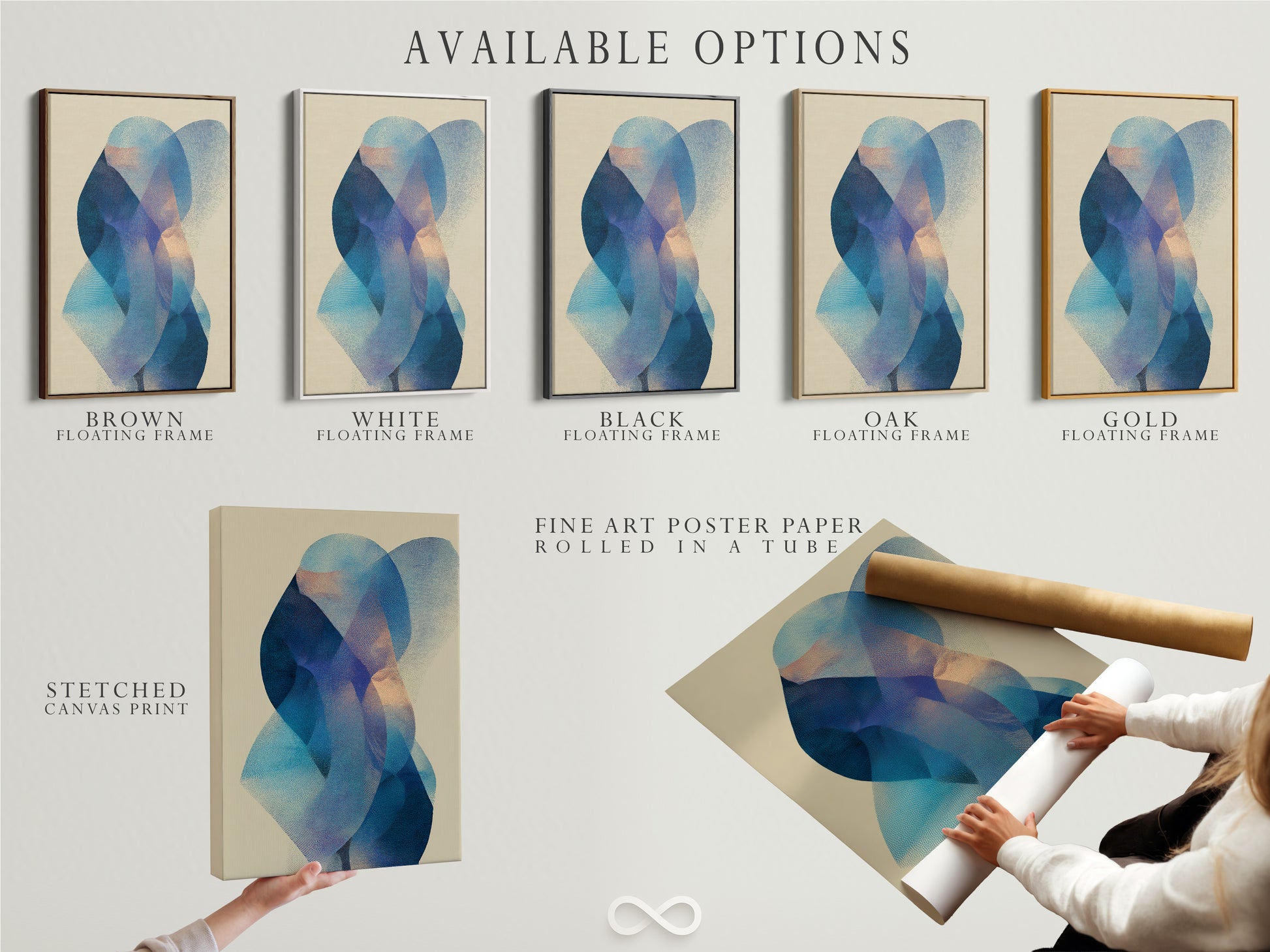 Explore the available options for your art prints. Choose from a stretched canvas print fine art poster paper or a floating frame. Each option offers a unique way to display your artwork. Select the perfect format to match your style and decor. Customize your art presentation with our diverse options.