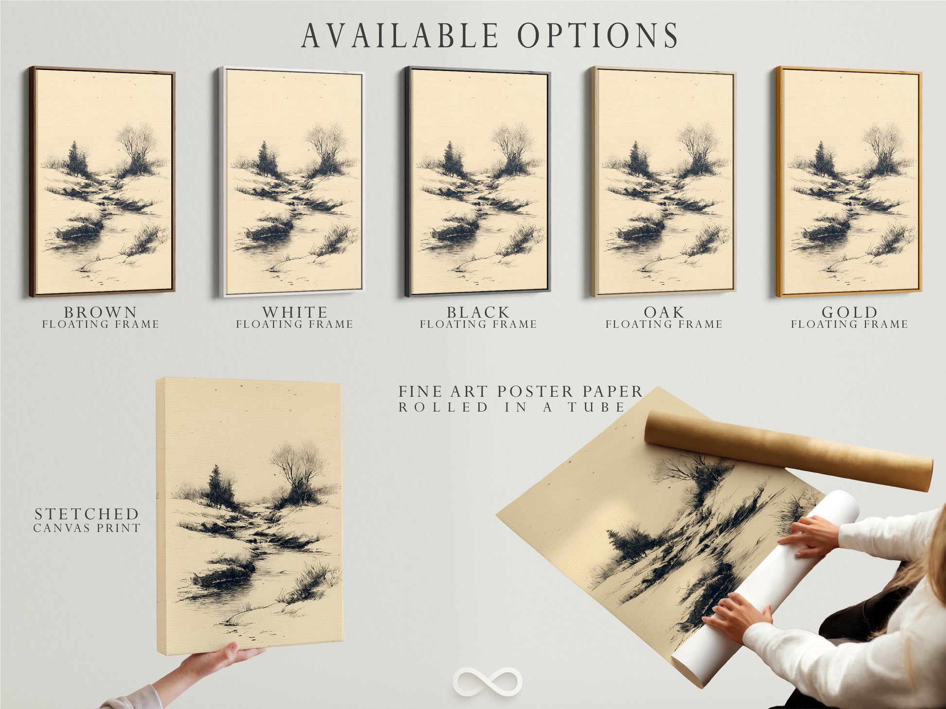 Available options include a stretched canvas print fine art poster paper and a floating frame. Choose your preferred display option. Each option enhances the artwork. Find the perfect style for your art. Explore the possibilities today.