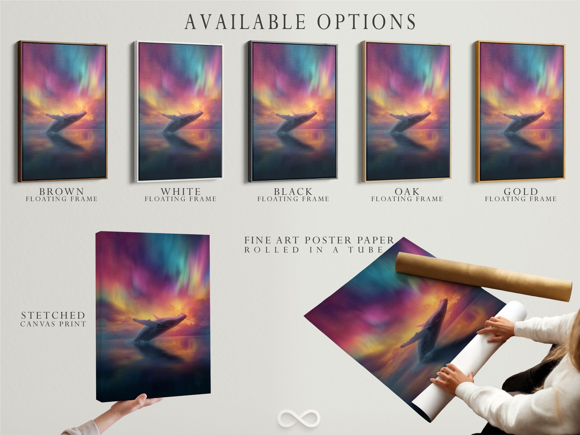 Available options for artwork displayed. Choose from a stretched canvas print. Fine art poster paper and floating frame are available. Tailor your art to your personal style. Discover the perfect presentation for your chosen artwork.