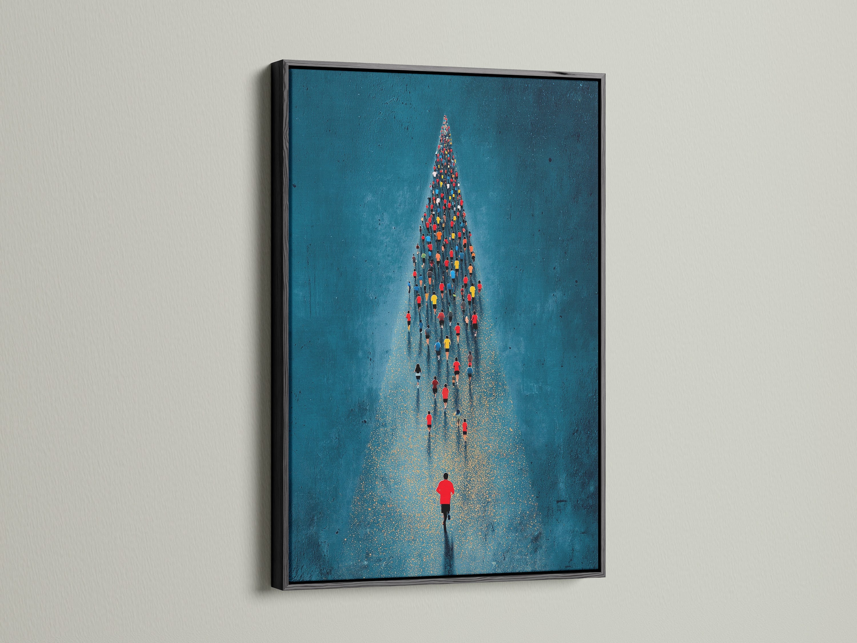 The aerial swimmers artwork is showcased in a sleek black frame. This sports canvas art is ideal for creating a modern and sophisticated look. The black frame adds contrast and highlights the vibrant colors. Suitable for fitness enthusiasts and business owners. It brings an inspiring touch to any space.