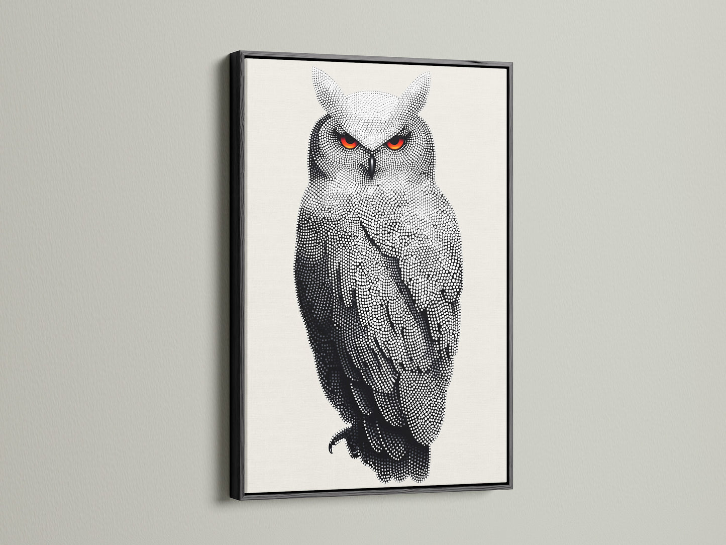 Add sophistication with owl artwork in a black frame. This wildlife canvas features modern animal art. The bird art print provides a sleek look for your walls. Enhance your home or office decor today.
